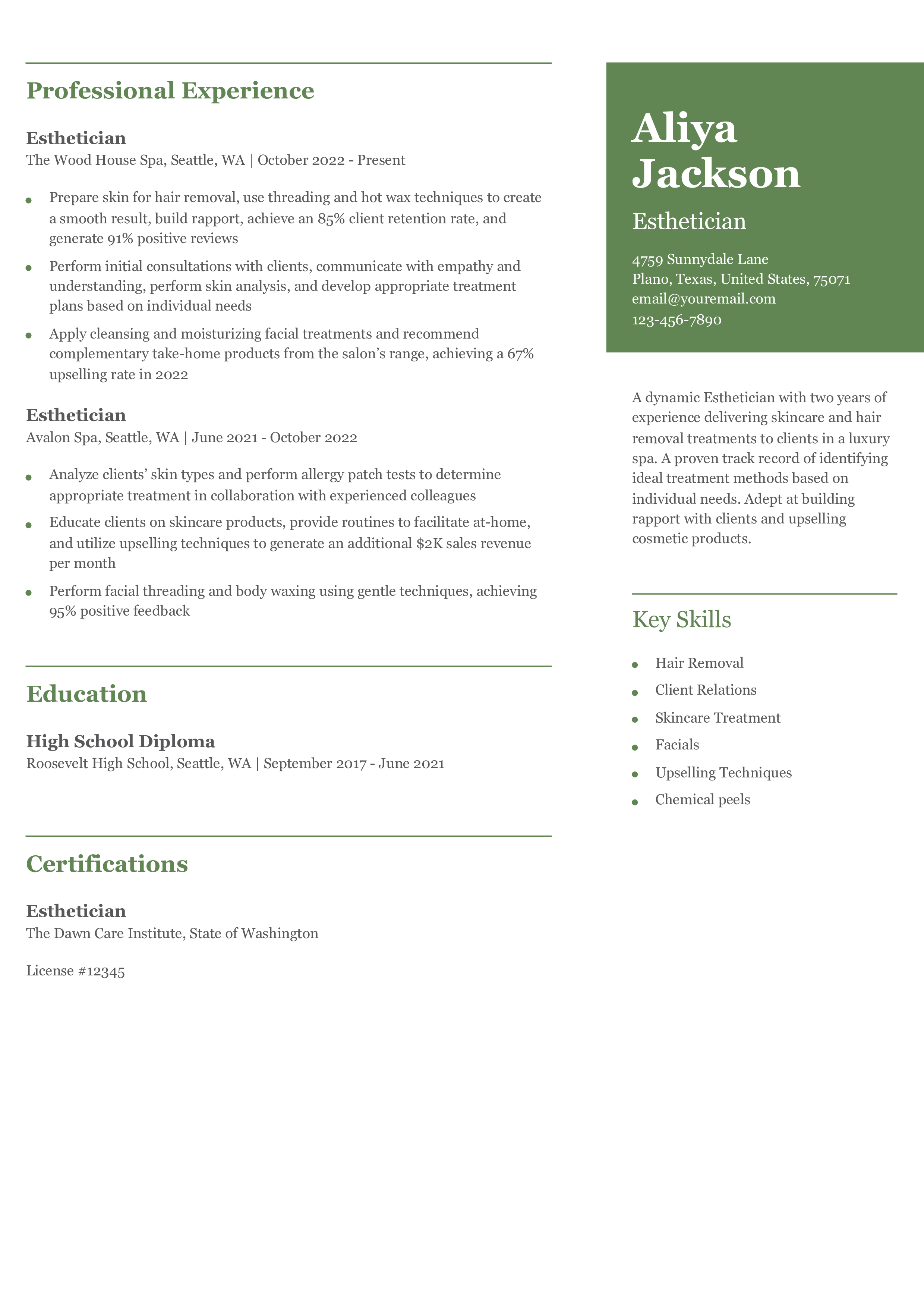 Entry-Level Esthetician Resume