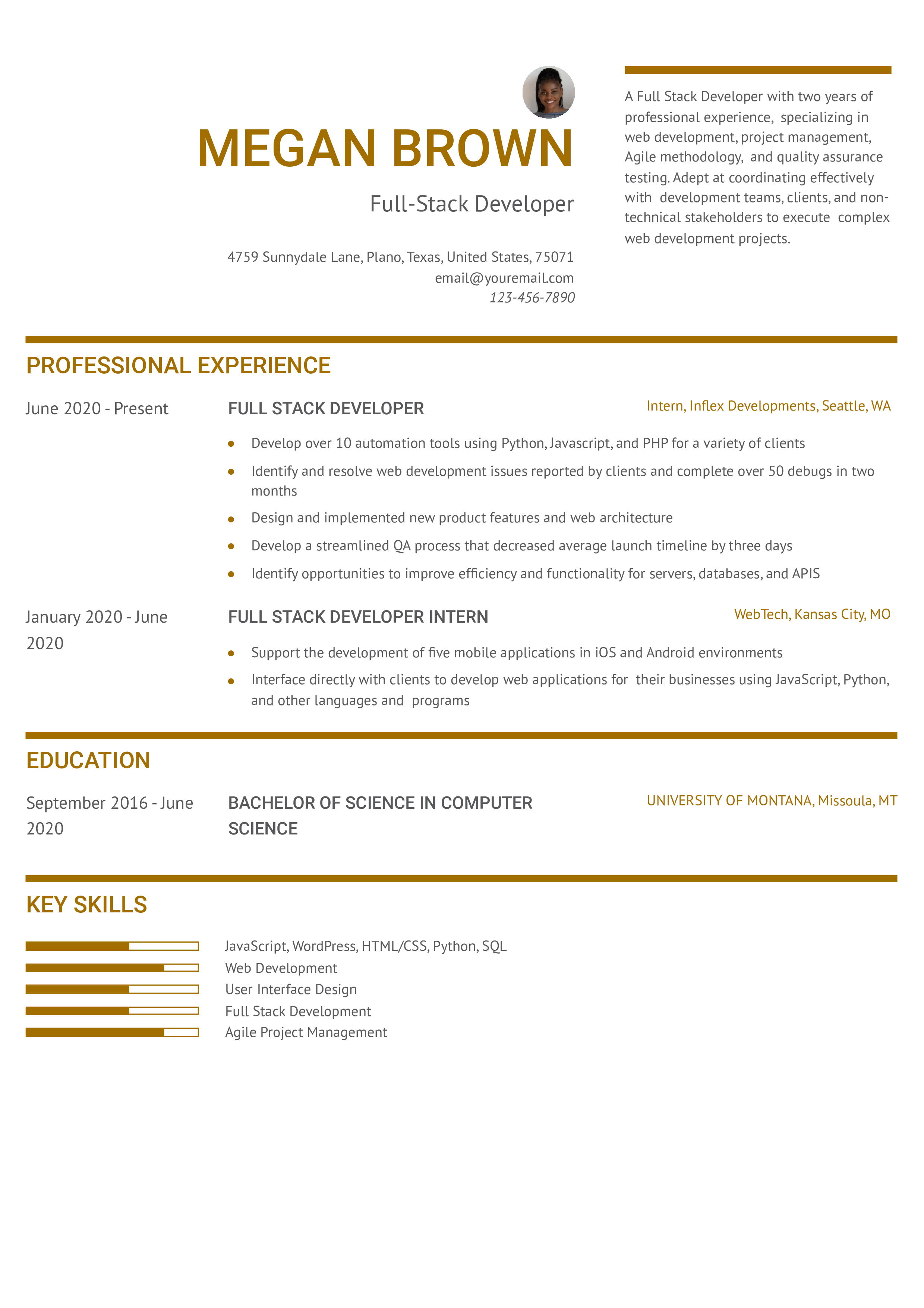 Full Stack Developer Resume Example