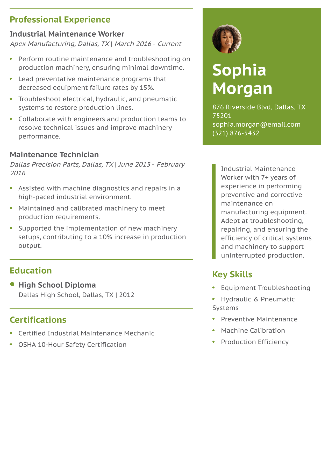 Industrial Maintenance Worker Resume Example 3