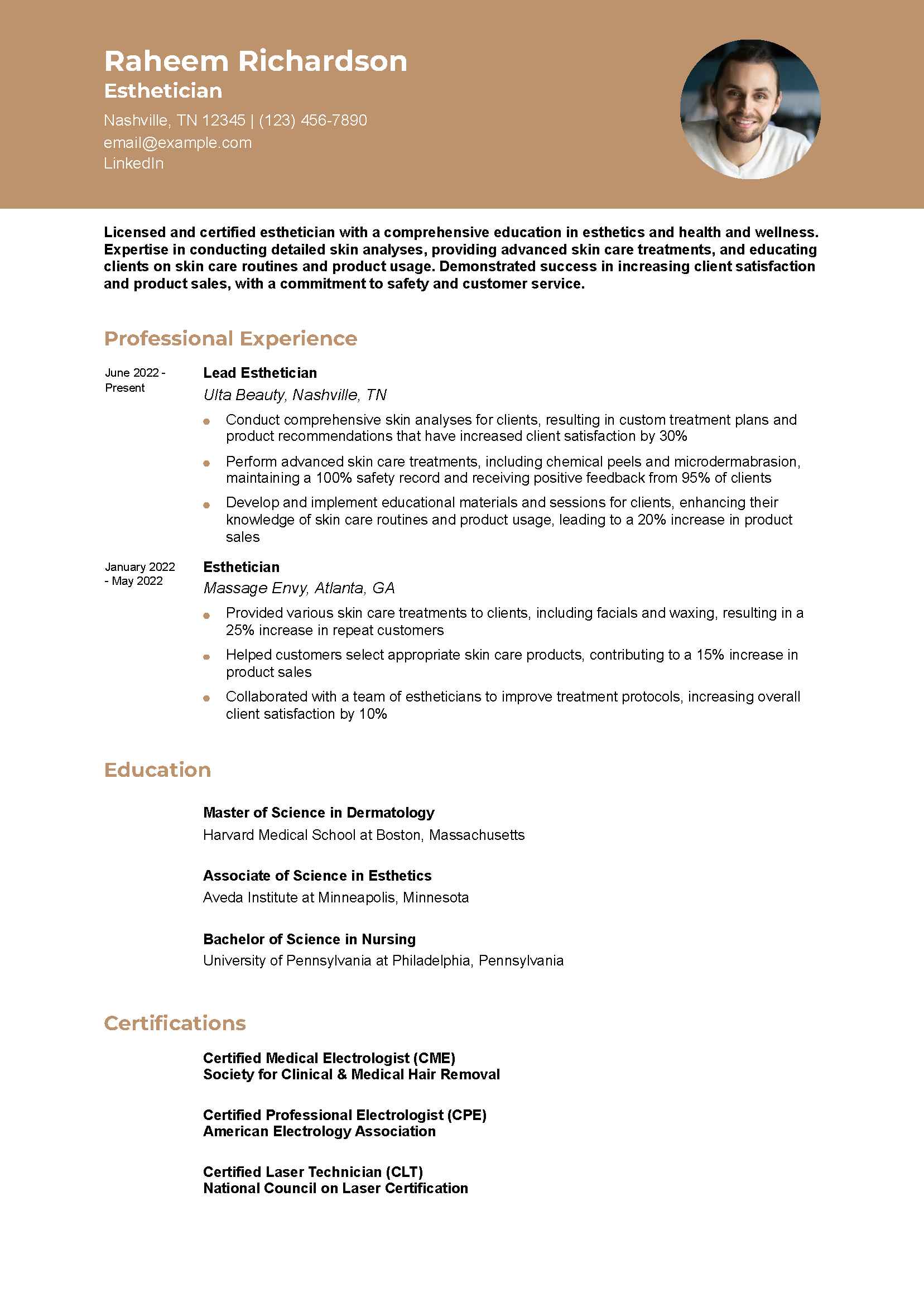 Student Esthetician Resume