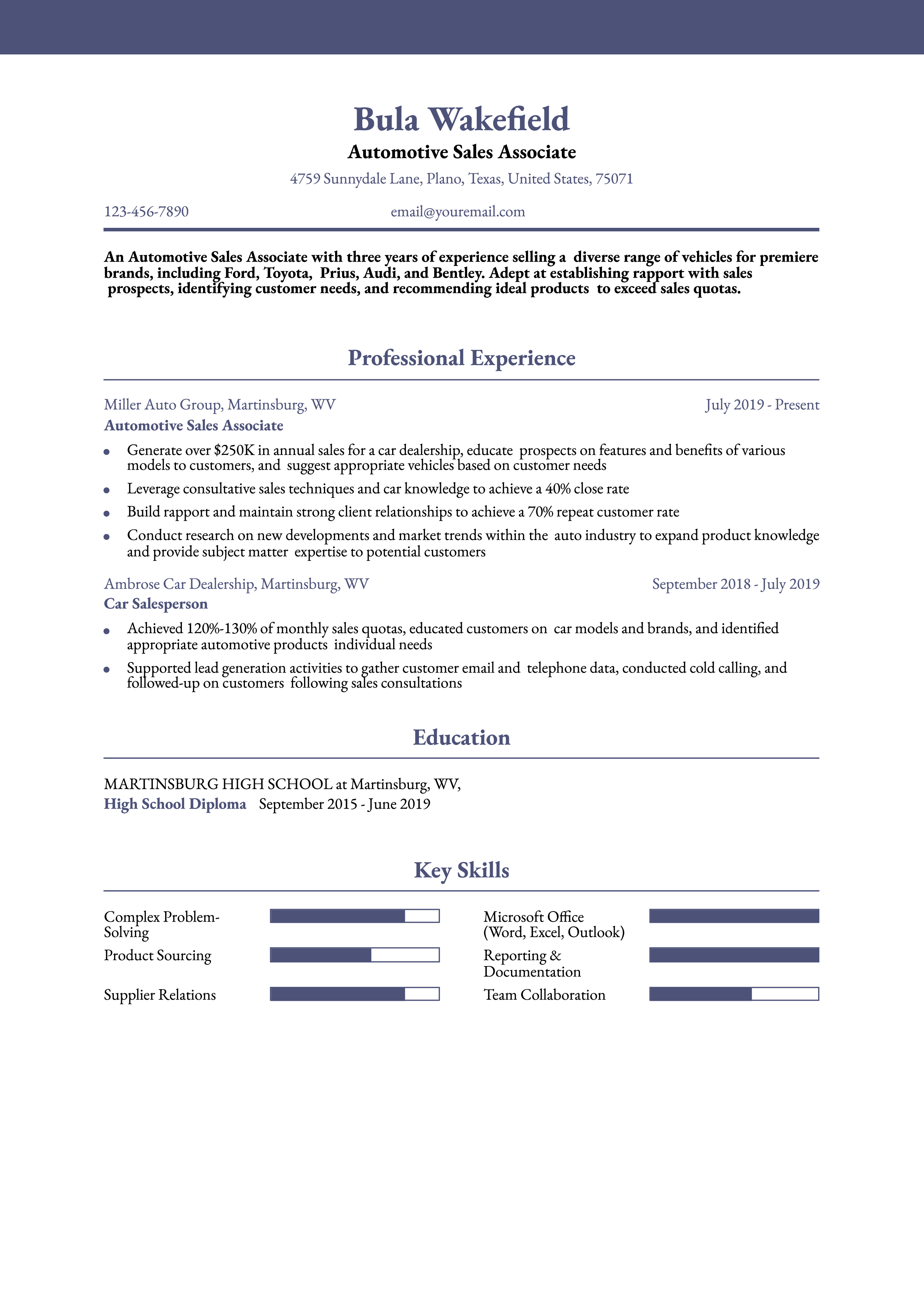 Automotive Sales Associate Resume Example