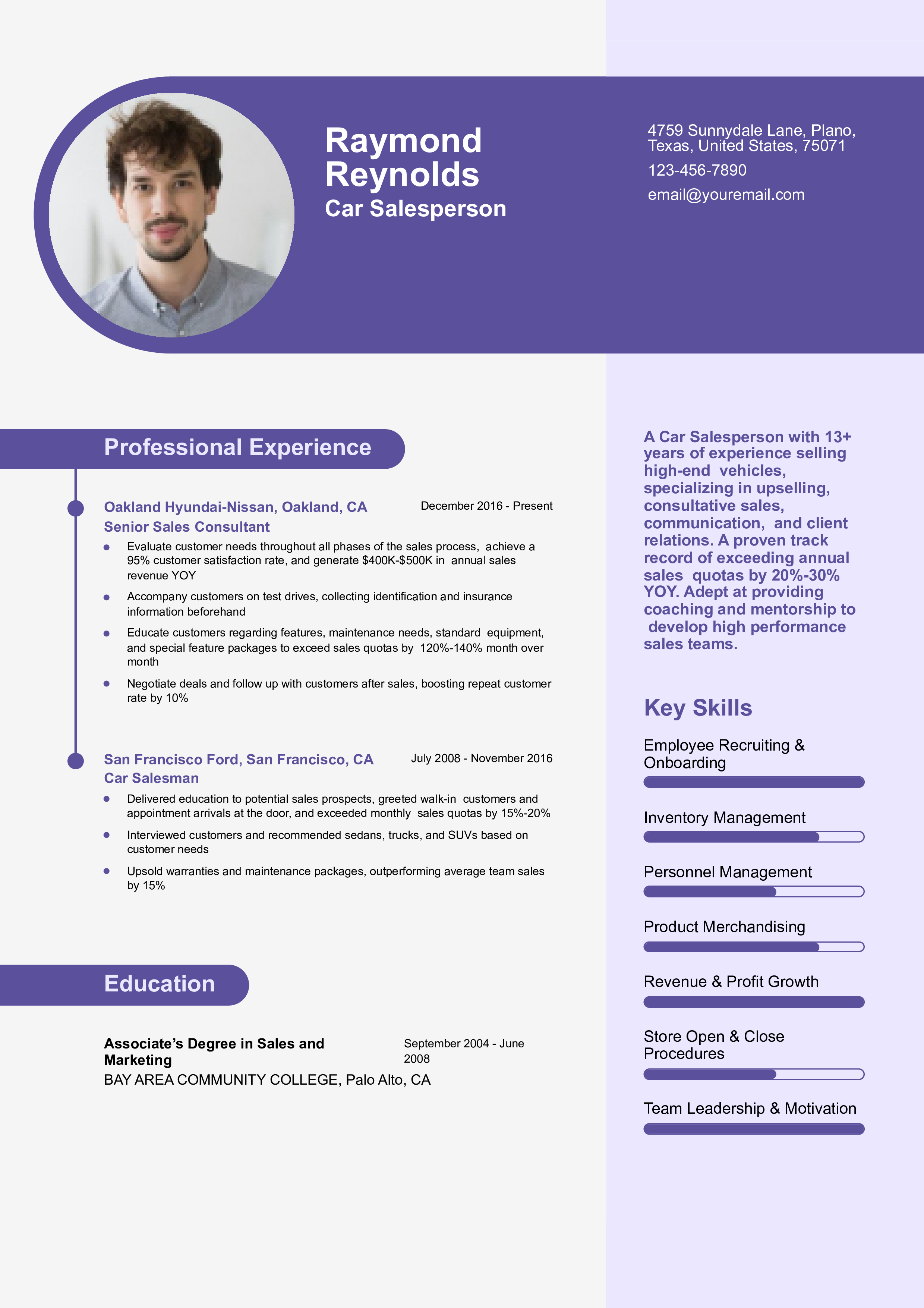 Senior Car Sales Consultant Resume Example