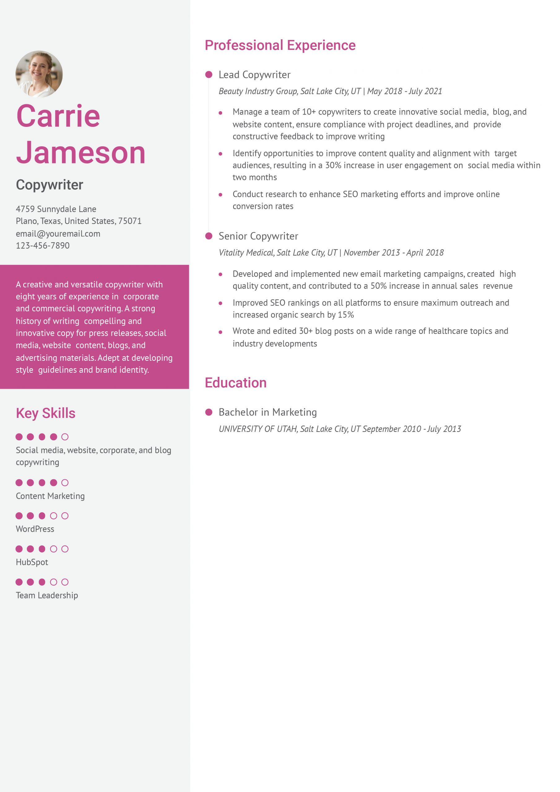 Copywriter Resume Examples and Templates for 2025