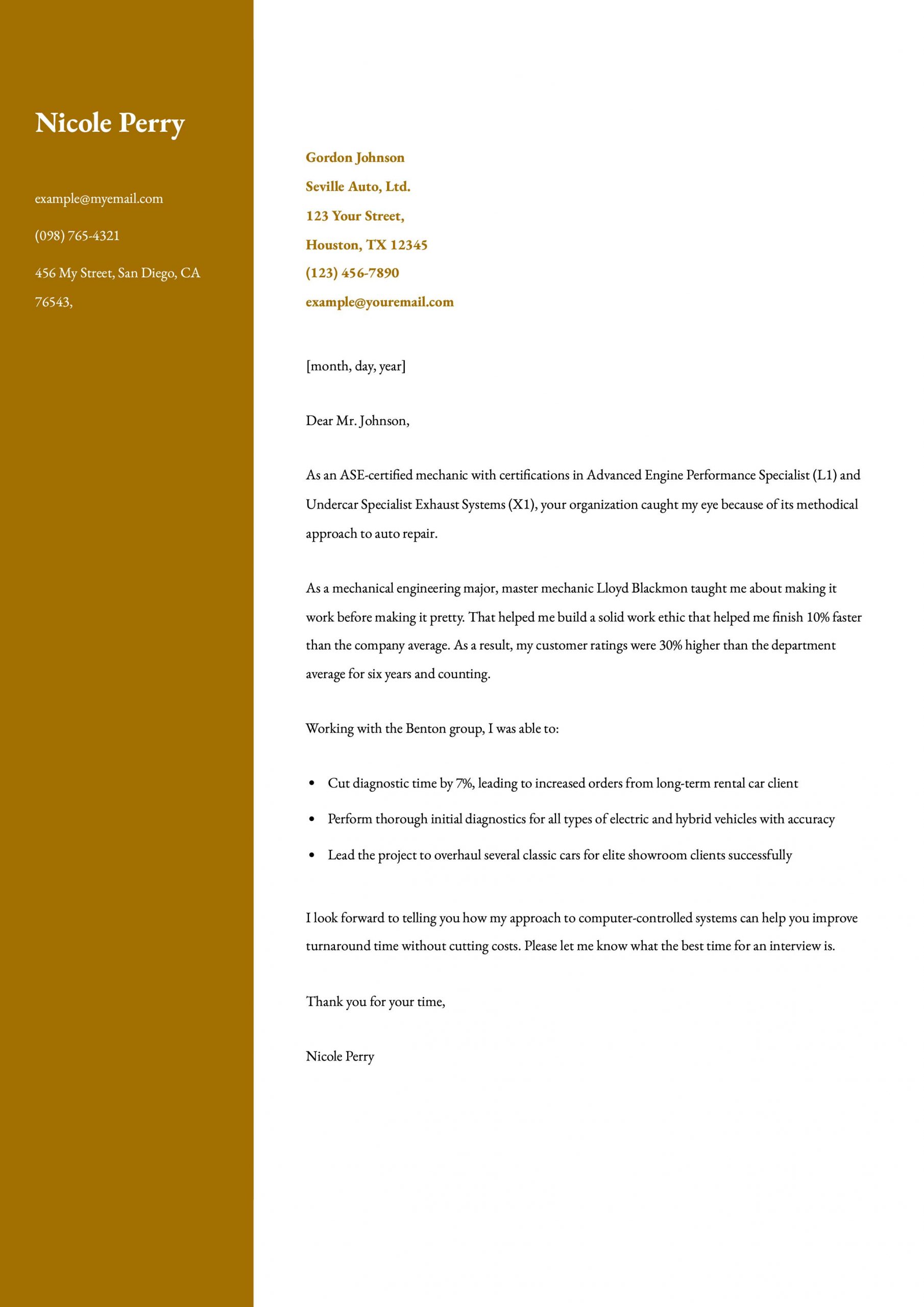 Mechanic Cover Letter Examples and Templates for 2025