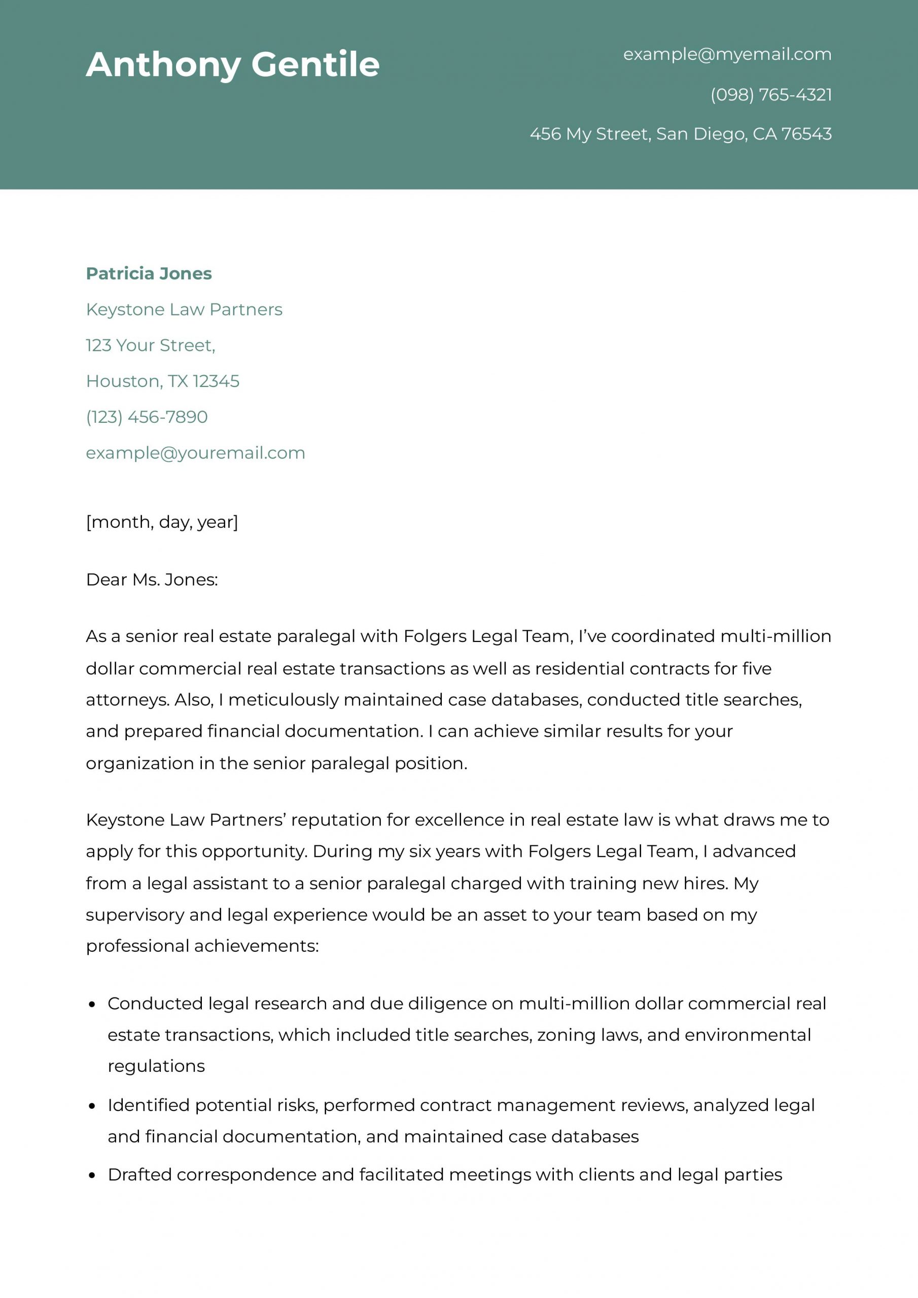 Paralegal Cover Letter Examples and Templates for 2025