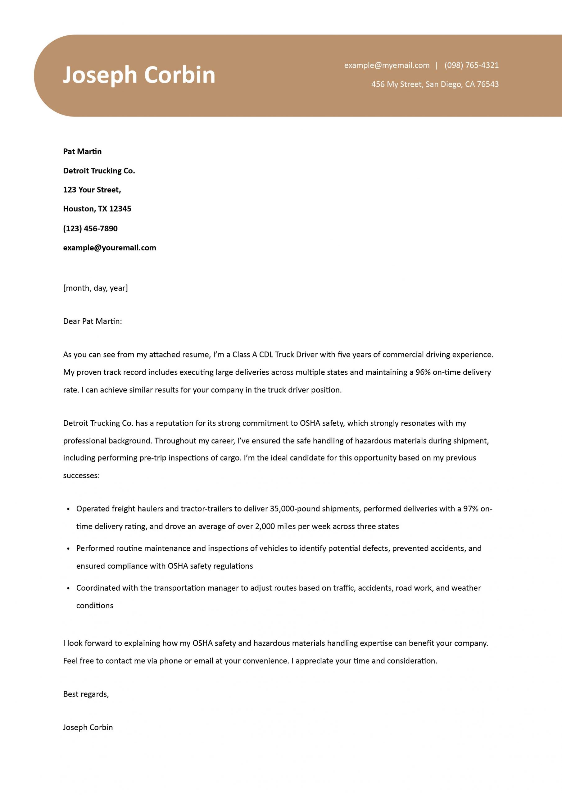 Truck Driver Cover Letter Examples and Templates for 2025