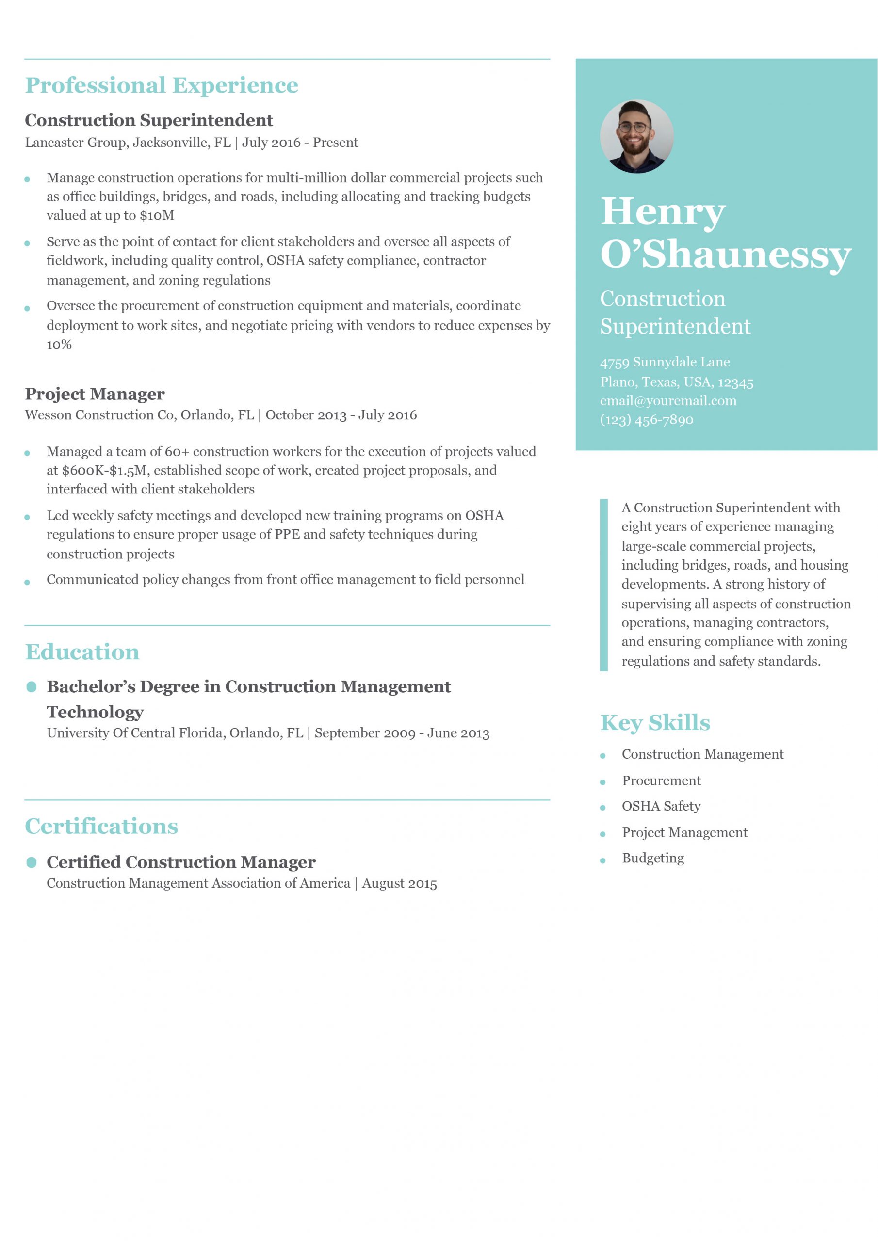 Commercial Construction Superintendent Resume Examples and Templates for 2025