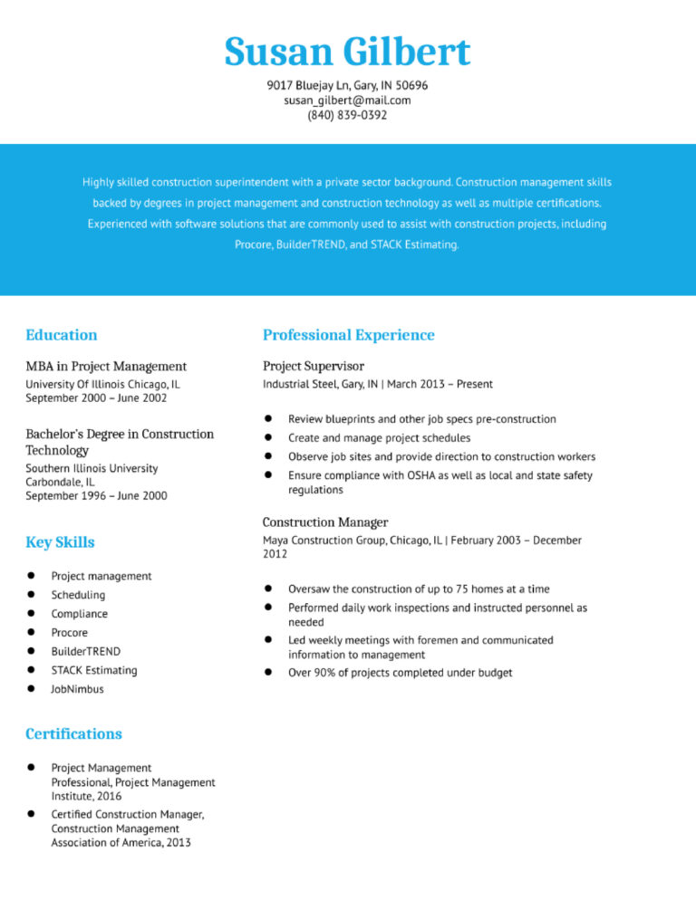 Commercial Construction Superintendent Resume Examples and Templates