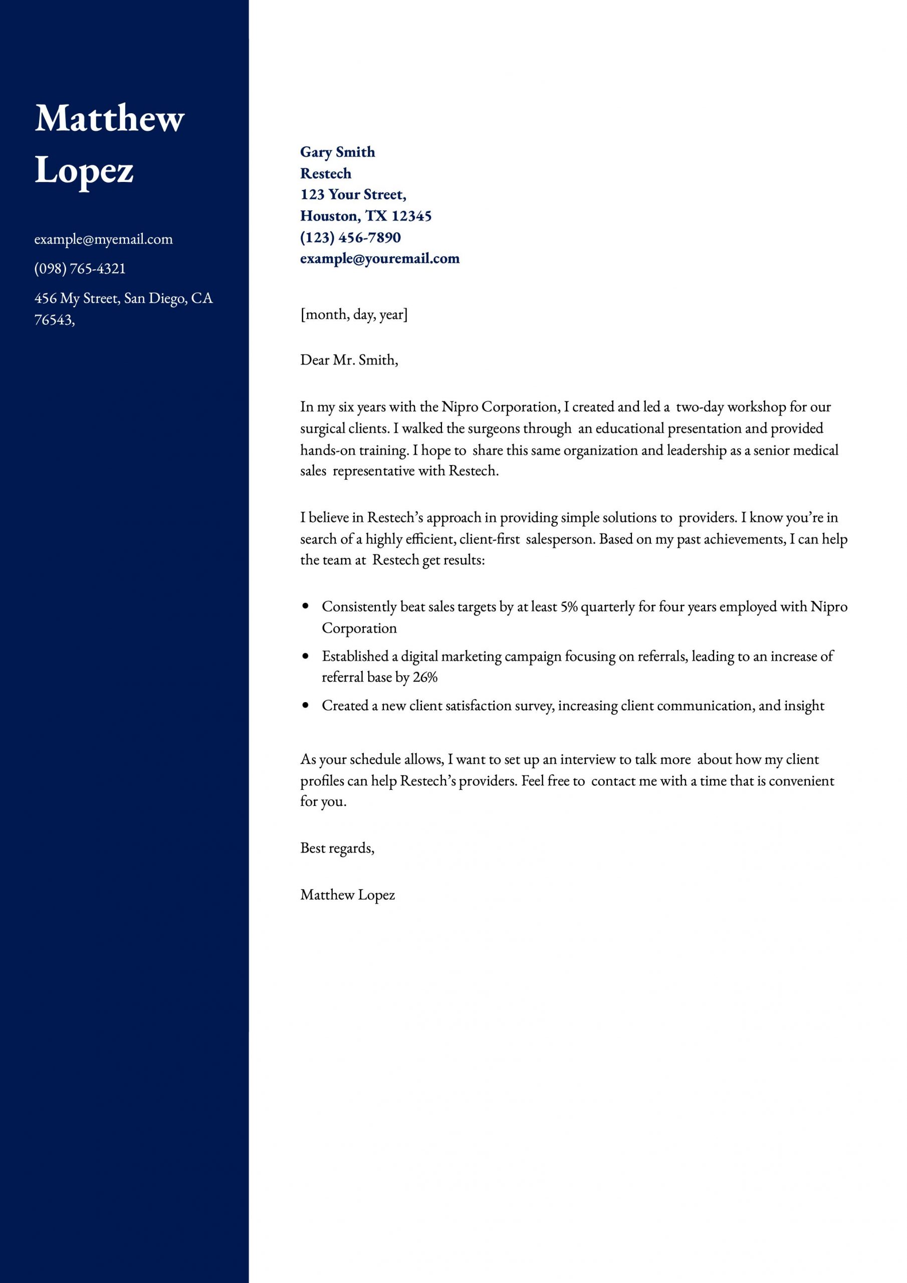 Medical Sales Representative Cover Letter Examples and Templates 
