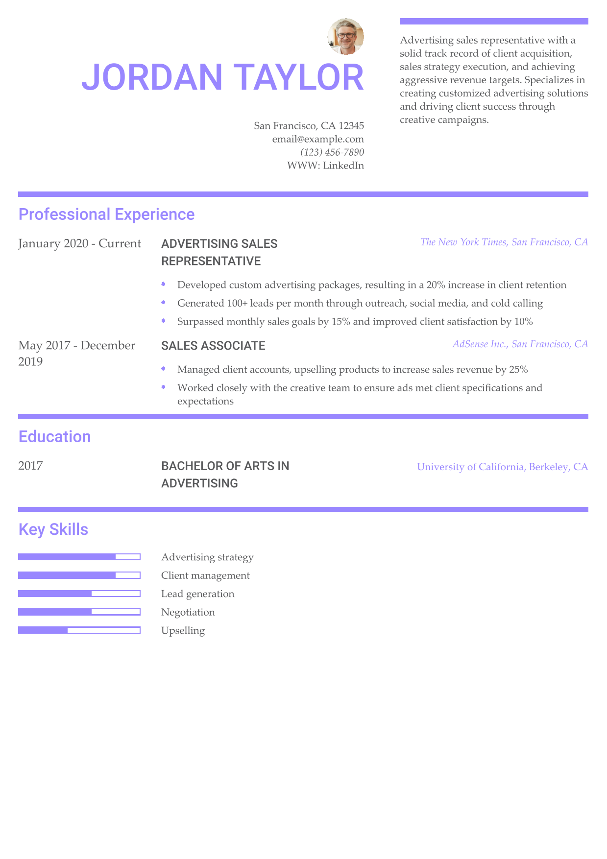 Advertising Sales Representative Resume Example 2