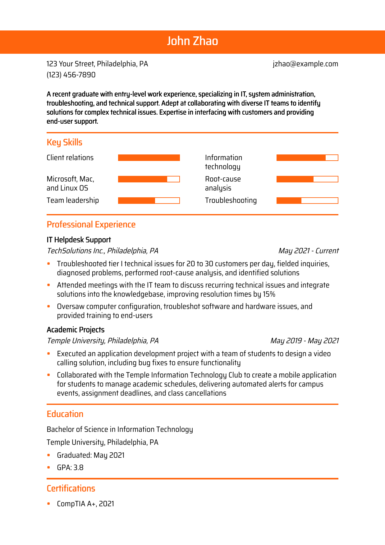 Desktop Support Resume Sample IT - Entry Level IT Helpdesk Support Resume Example