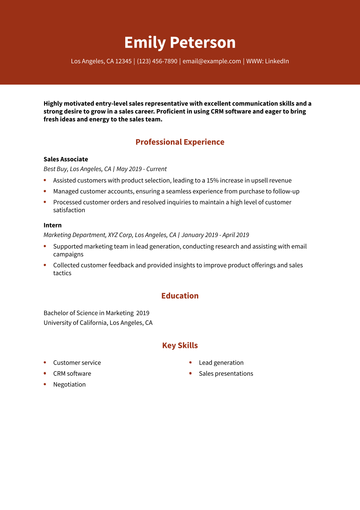 Entry-Level Sales Representative Resume Example 4