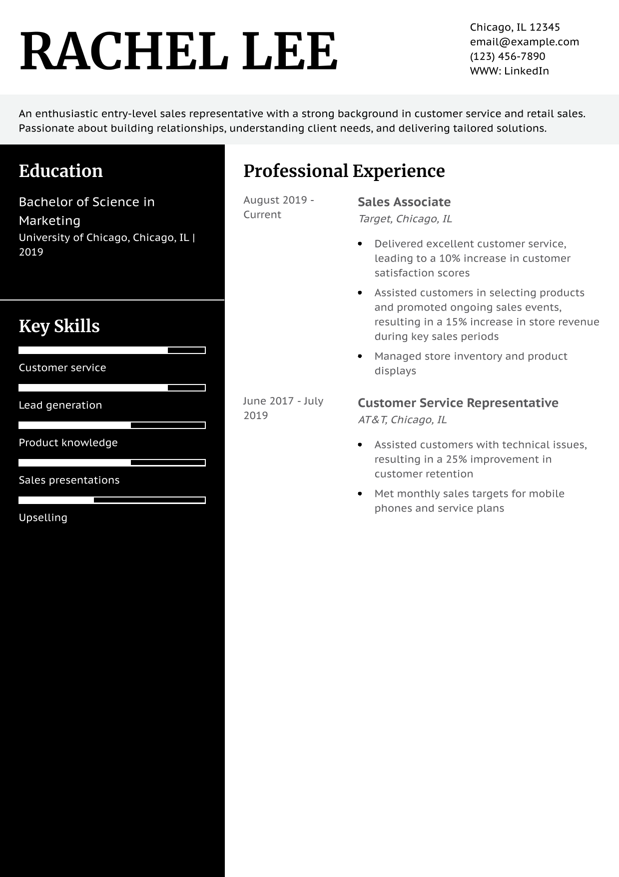 Entry-Level Sales Representative Resume Example