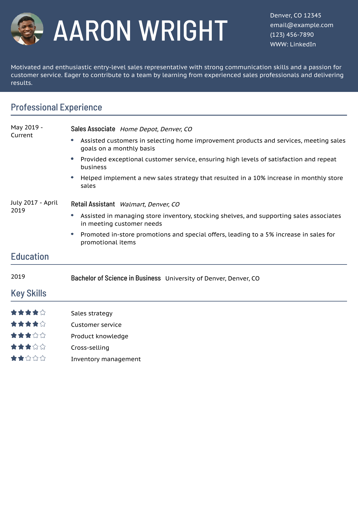 Entry-Level Sales Representative Resume Example 2
