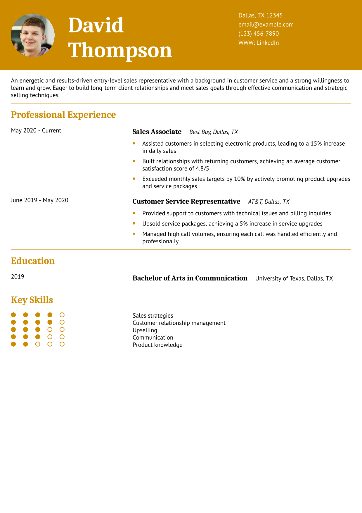 Entry-Level Sales Representative Resume Example 3