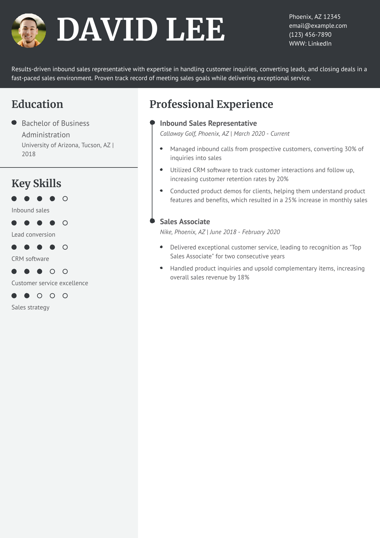 Inbound Sales Representative Resume Example 1