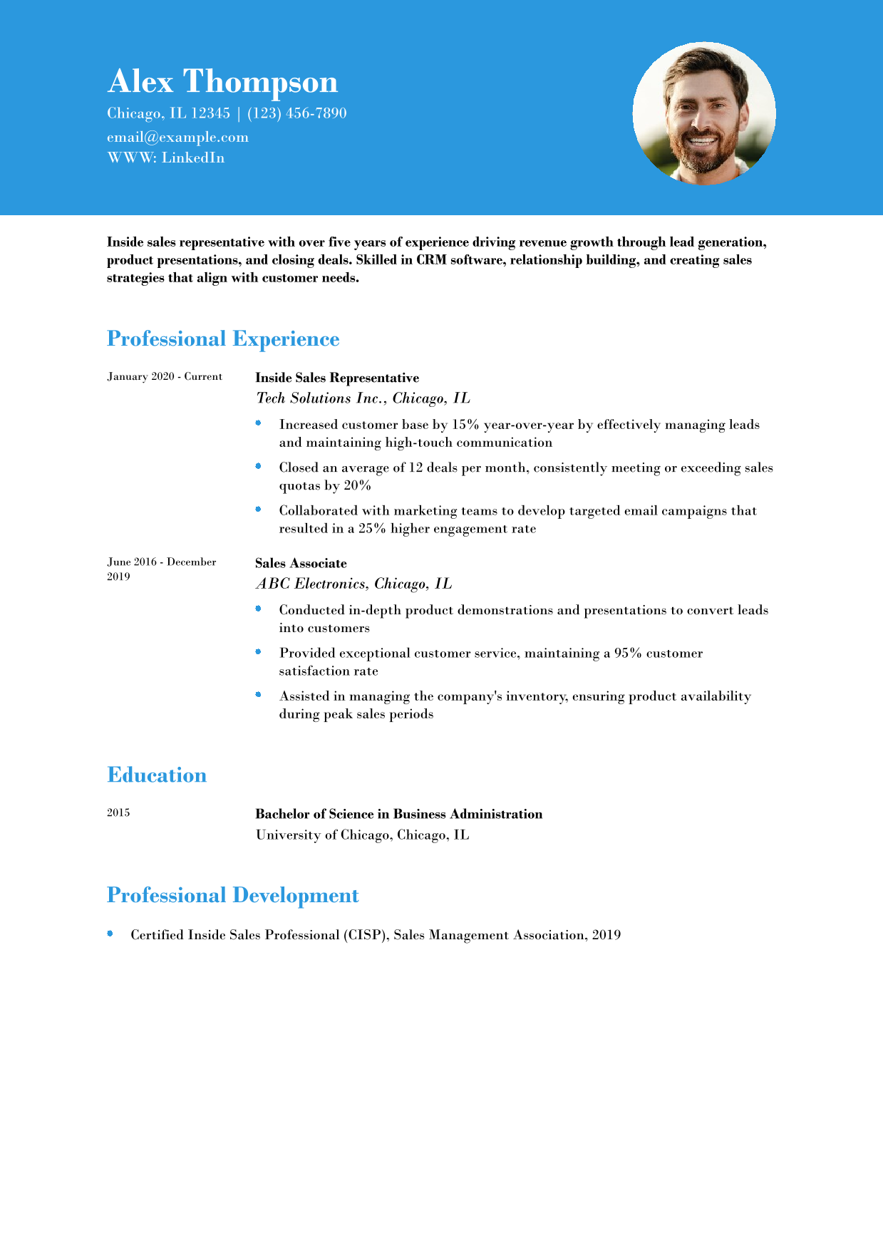 Inside Sales Representative Resume Example