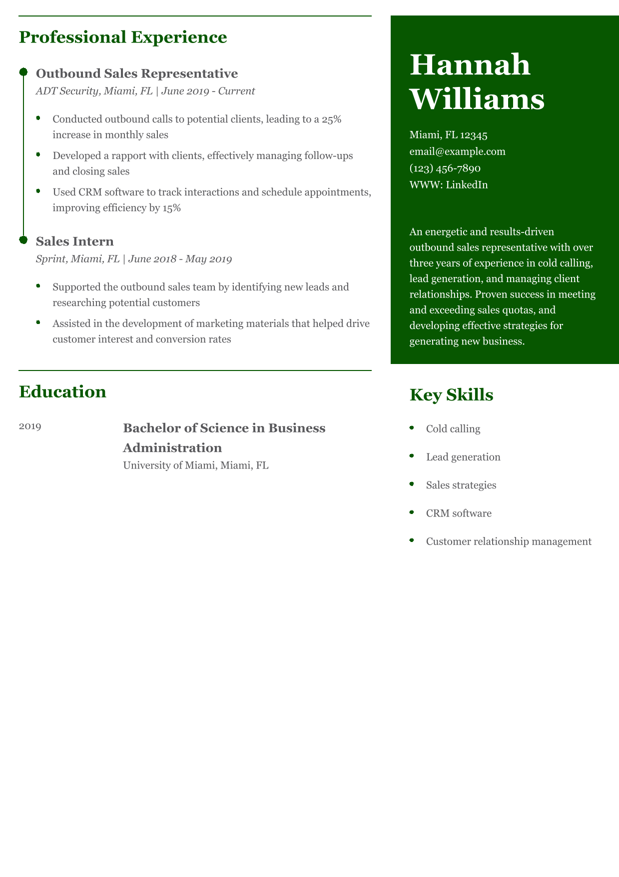 Outbound Sales Representative Resume Example