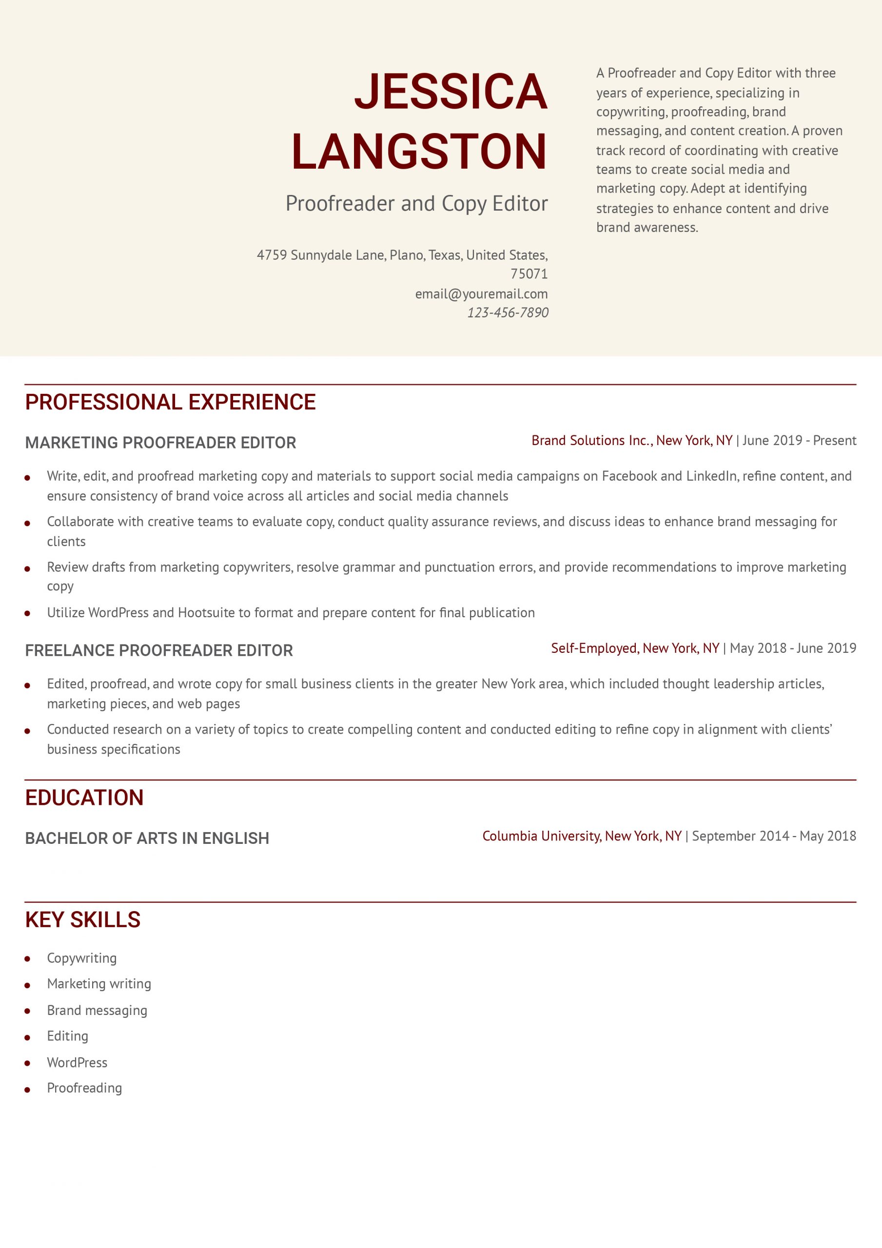Proofreader Editor Resume Examples and Templates for 2025