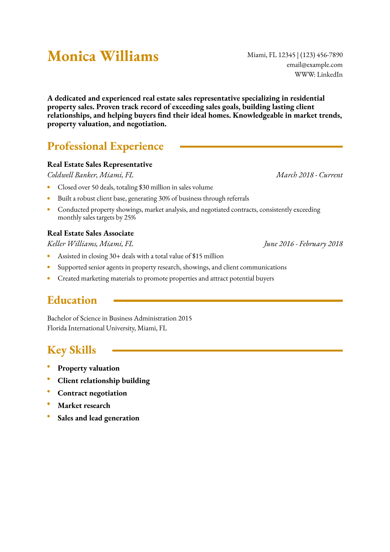 Real Estate Sales Representative Resume Example 2