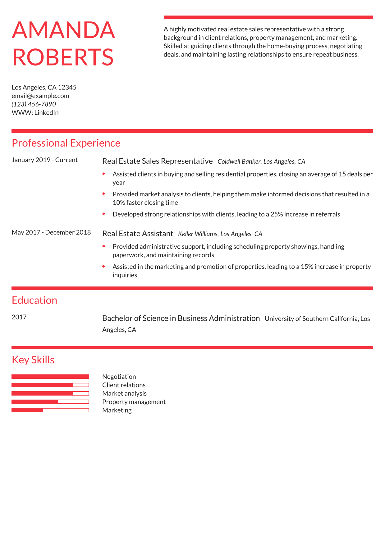 Real Estate Sales Representative Resume Example 3