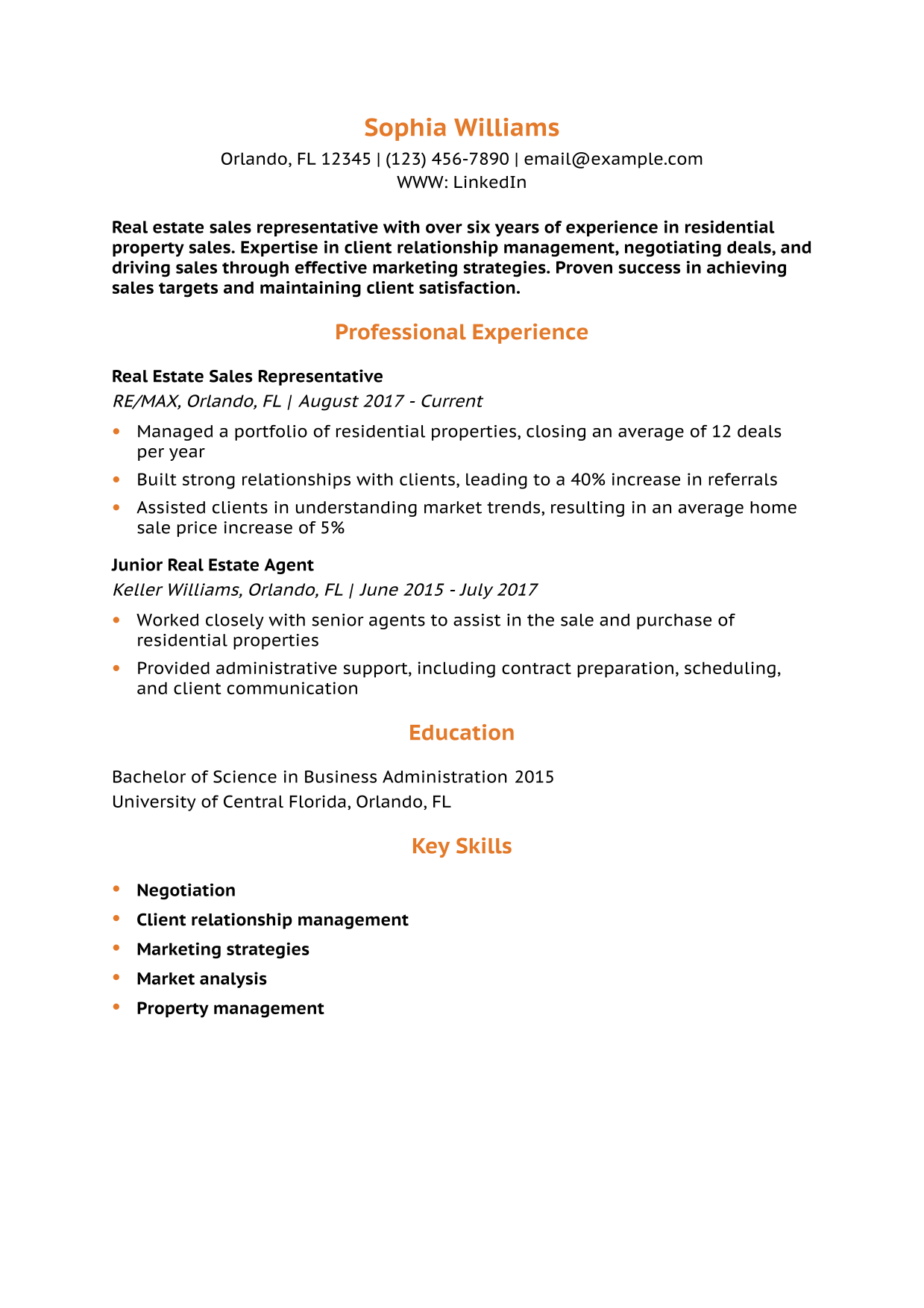 Real Estate Sales Representative Resume Example 4