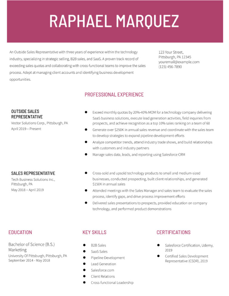 Sales Representative Resume Examples and Templates for 2024 ...