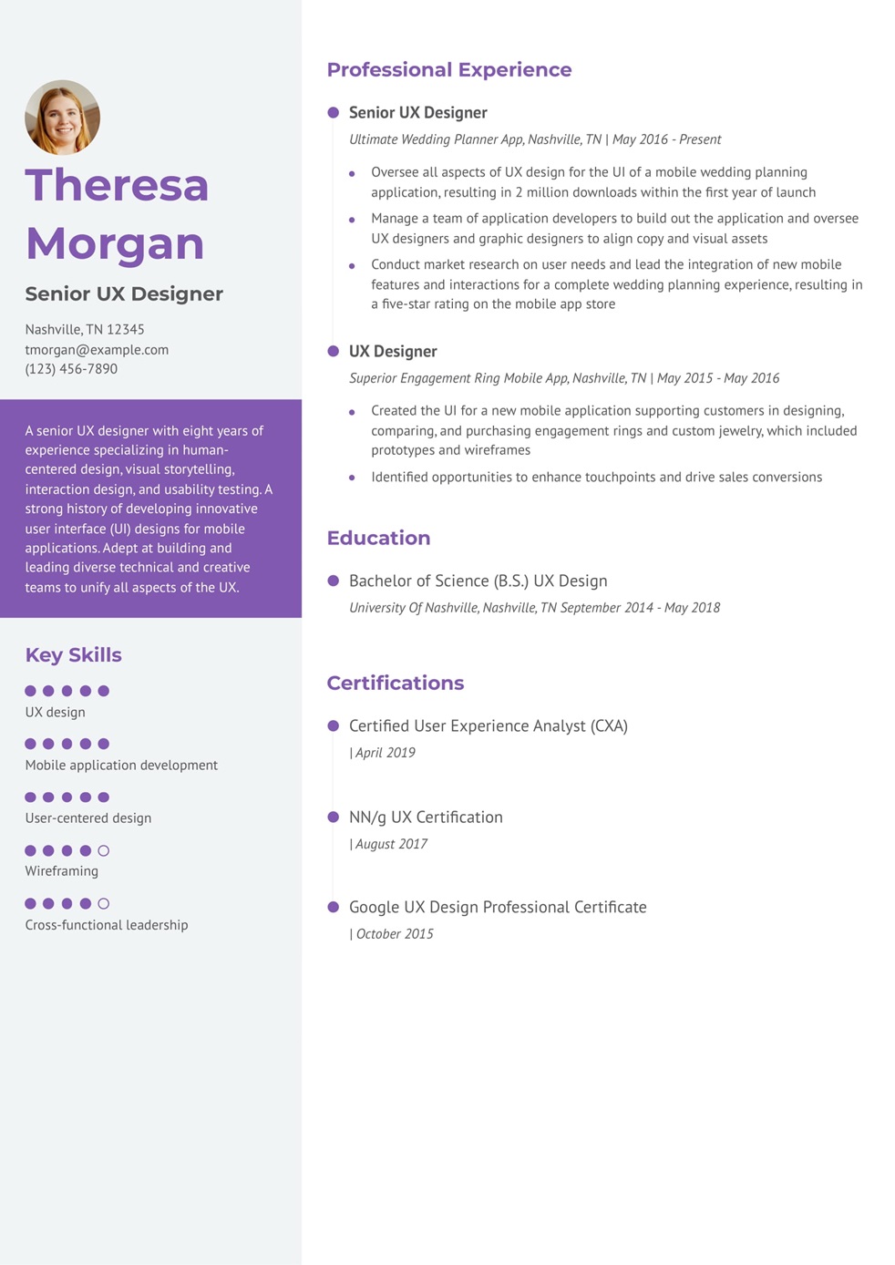 User Experience Designer Resume Example