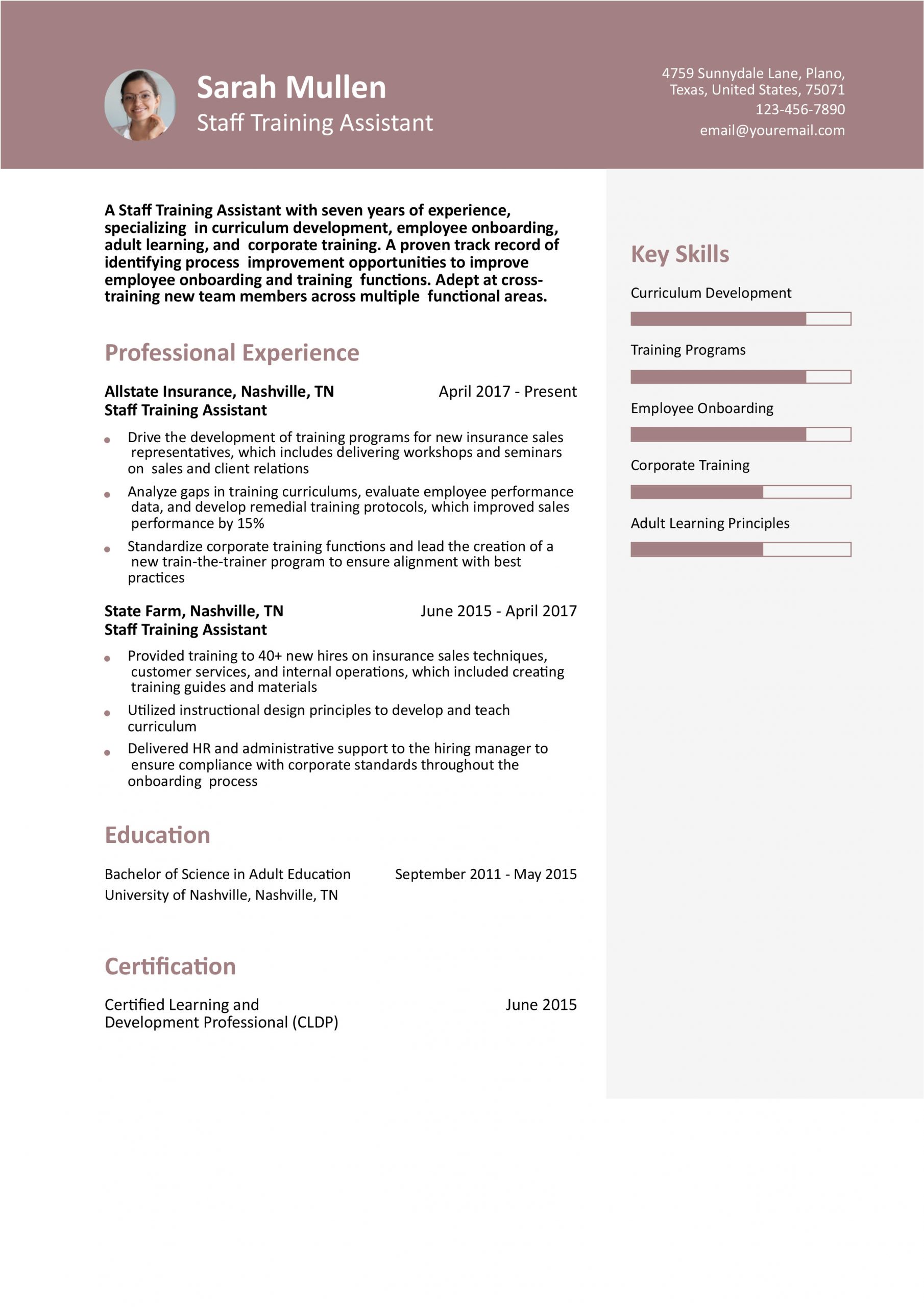Staff Training Assistant Resume Examples and Templates for 2025