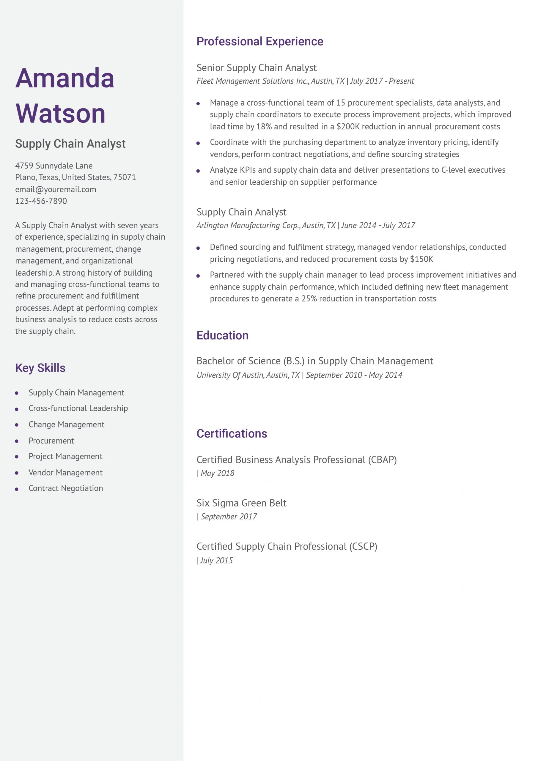 Supply Chain Analyst Resume Examples and Templates for 2025
