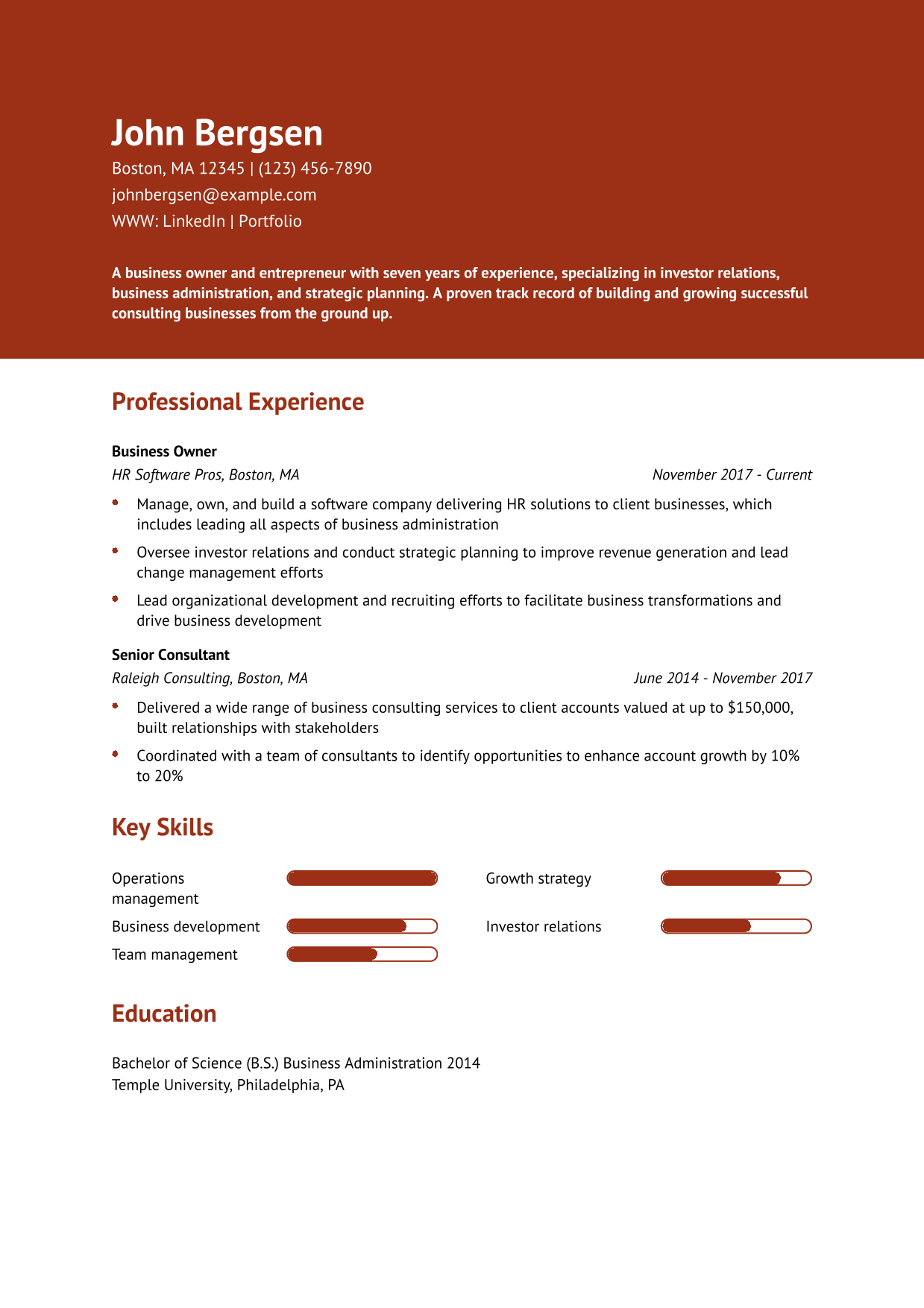 Business Owner Resume Example