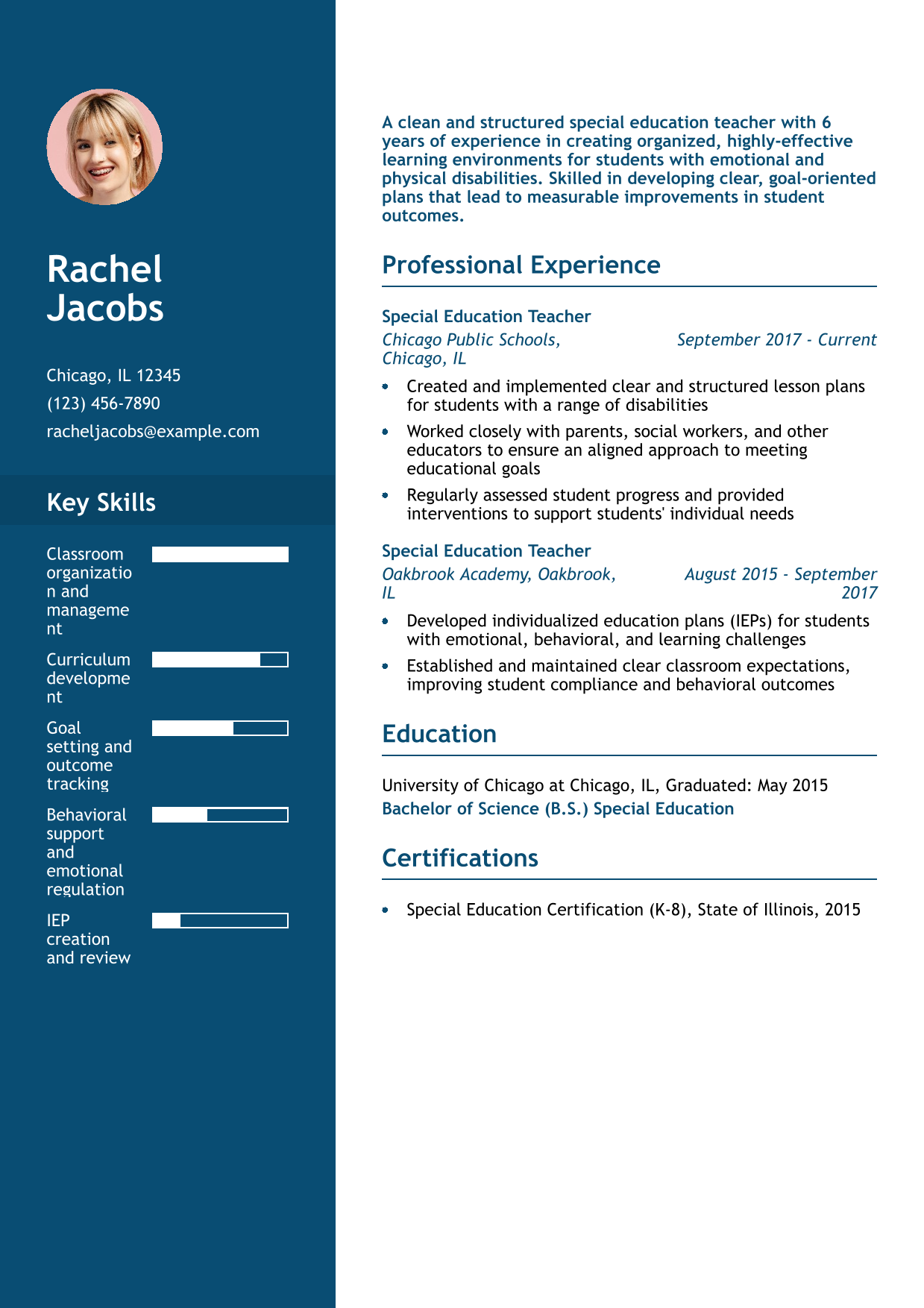 Clean Special Education Teacher Resume Example 1