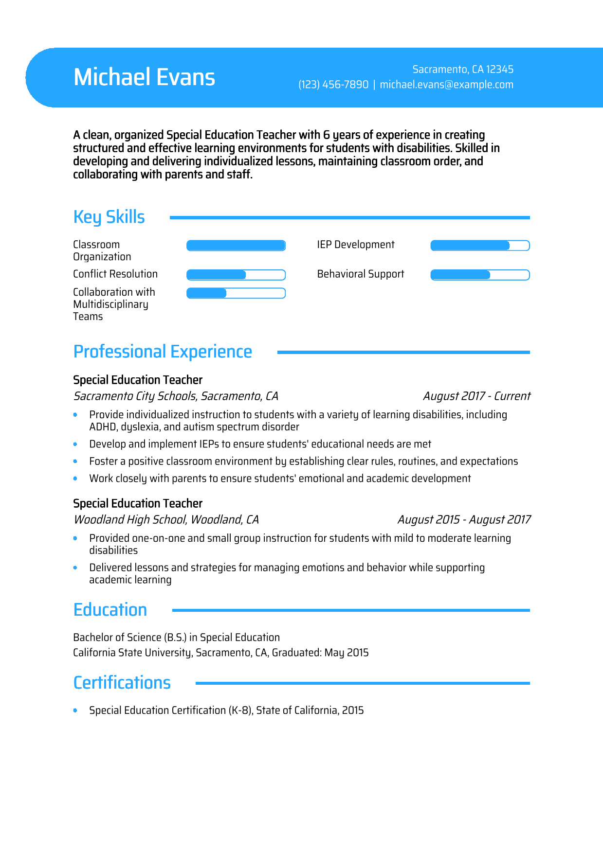 Clean Special Education Teacher Resume Example 2