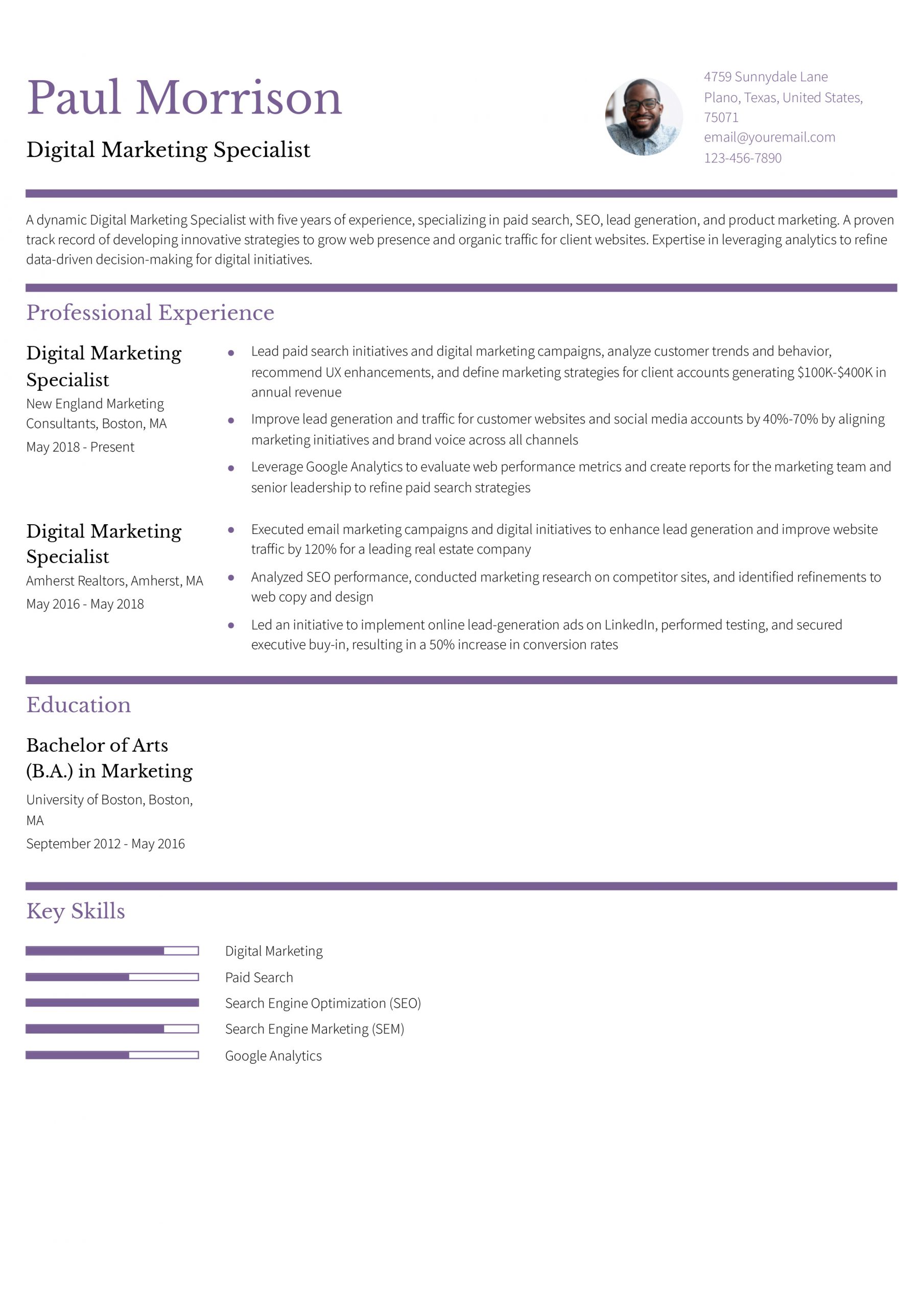 Best Digital Marketing Specialist Resume Examples and Templates for 2025