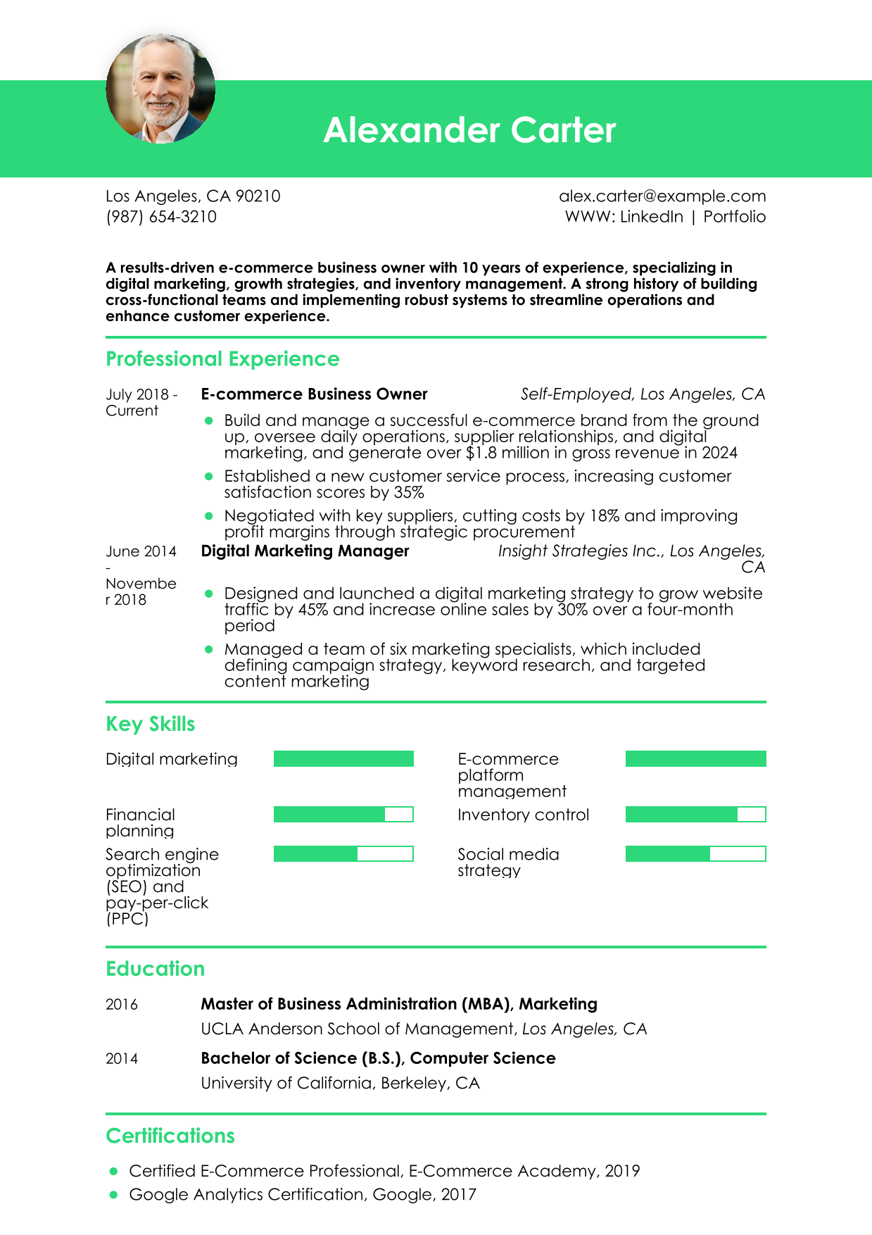 E-commerce Business Owner Resume Example