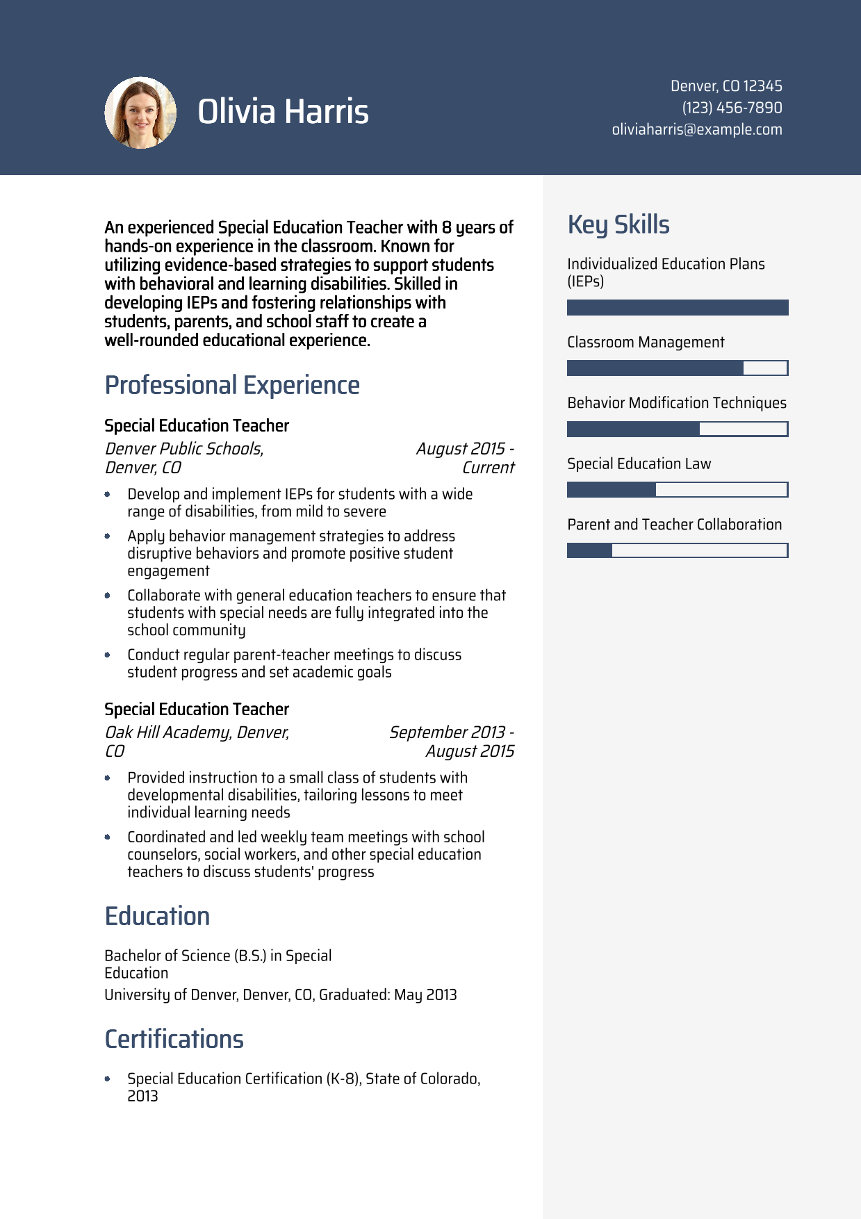 Experienced Special Education Teacher Resume Example 1
