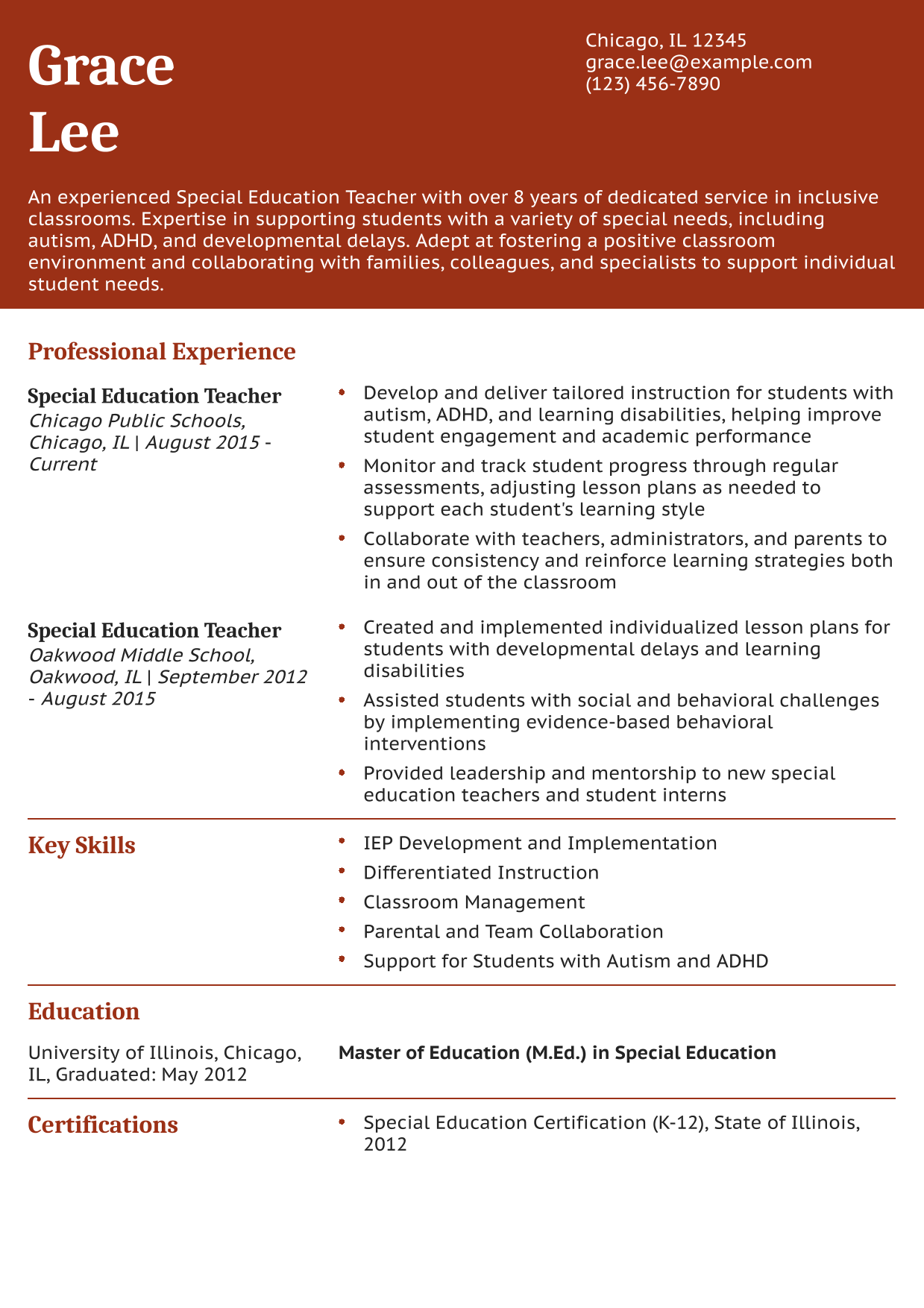 Experienced Special Education Teacher Resume Example 2
