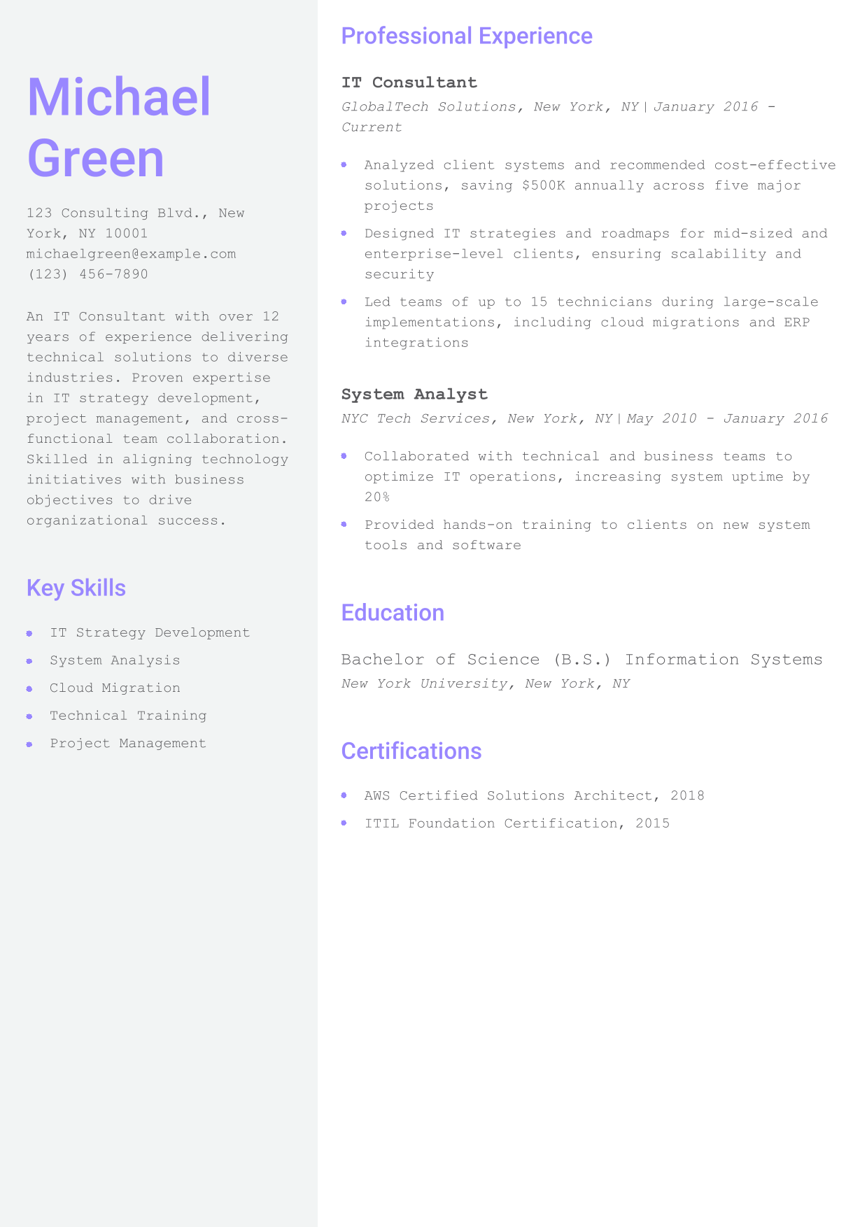 IT Consultant Resume Example