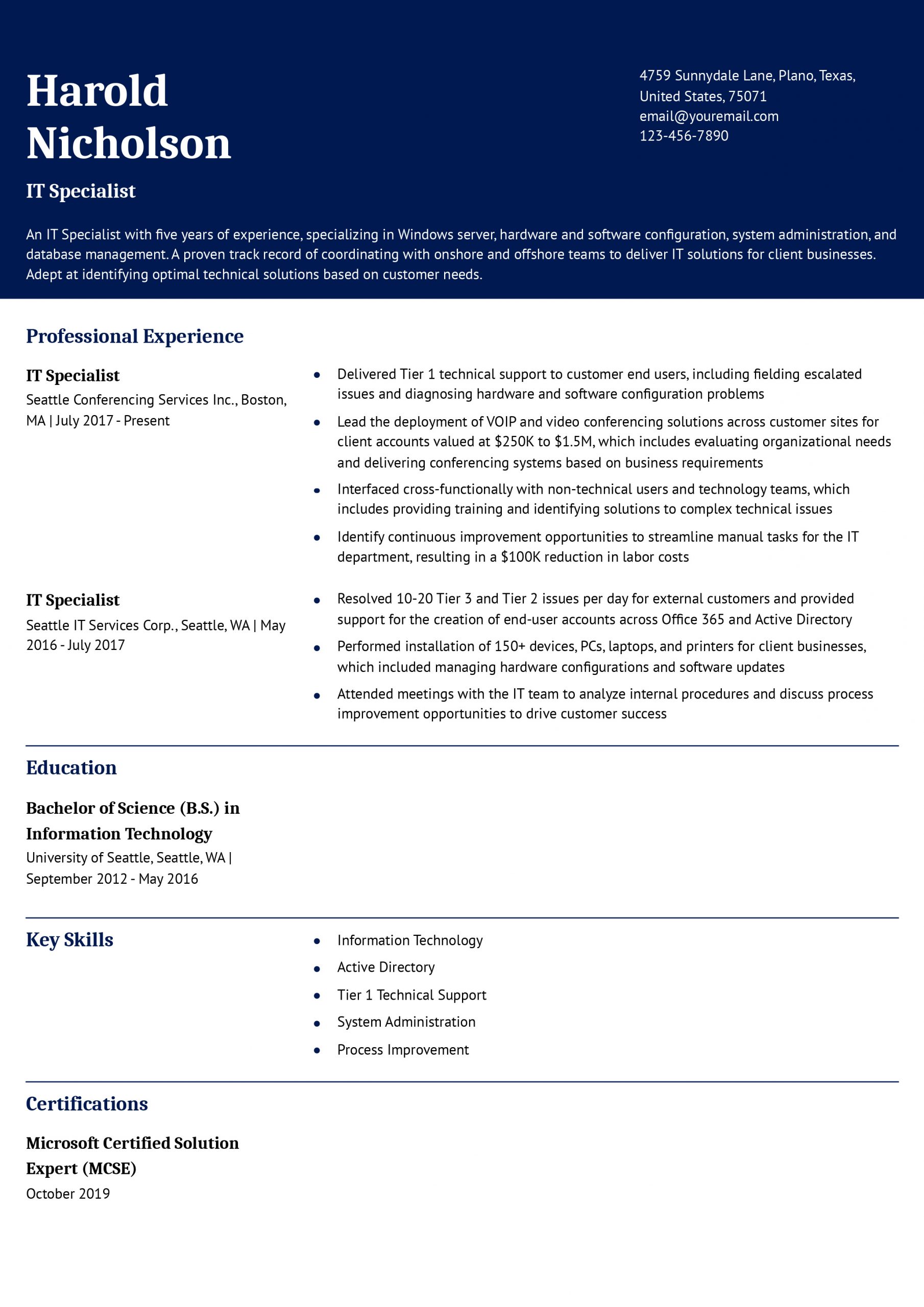 IT Specialist Resume Examples and Templates for 2024 - ResumeBuilder.com