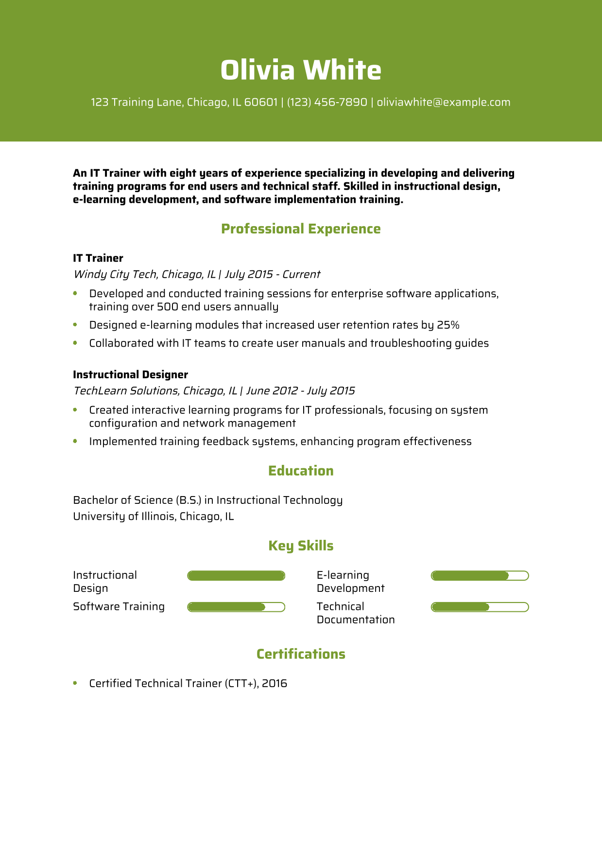 IT Trainer Resume Example