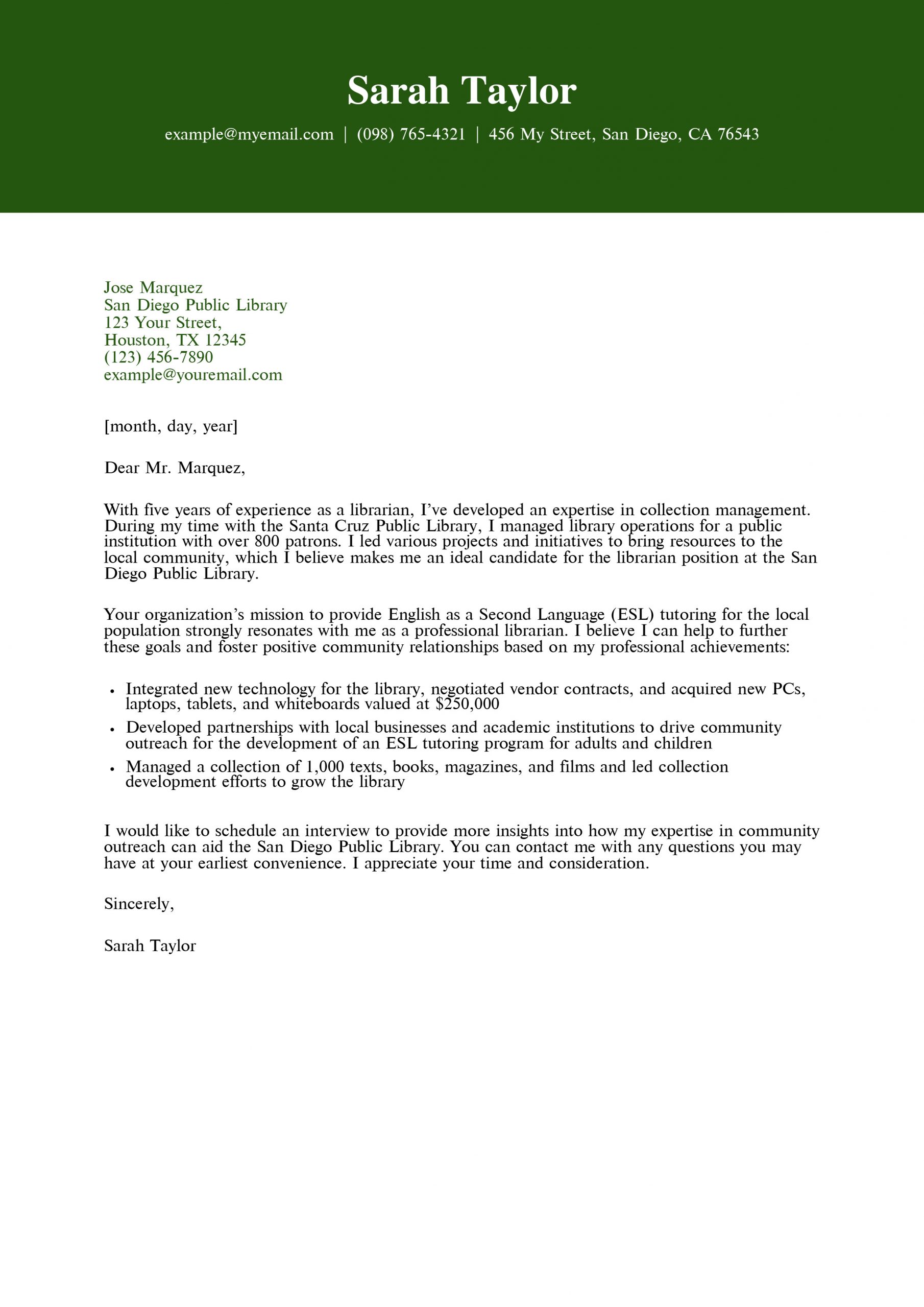 Librarian Cover Letter Examples and Templates for 2025