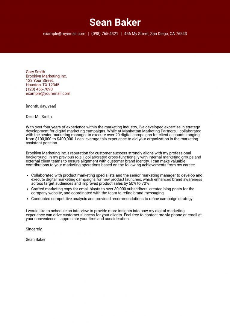 Sample Cover Letter For Marketing