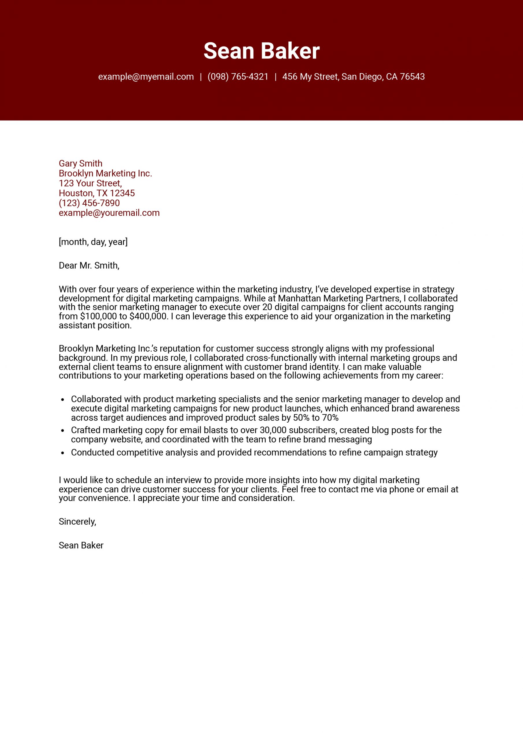 Marketing Assistant Cover Letter Examples and Templates for 2025