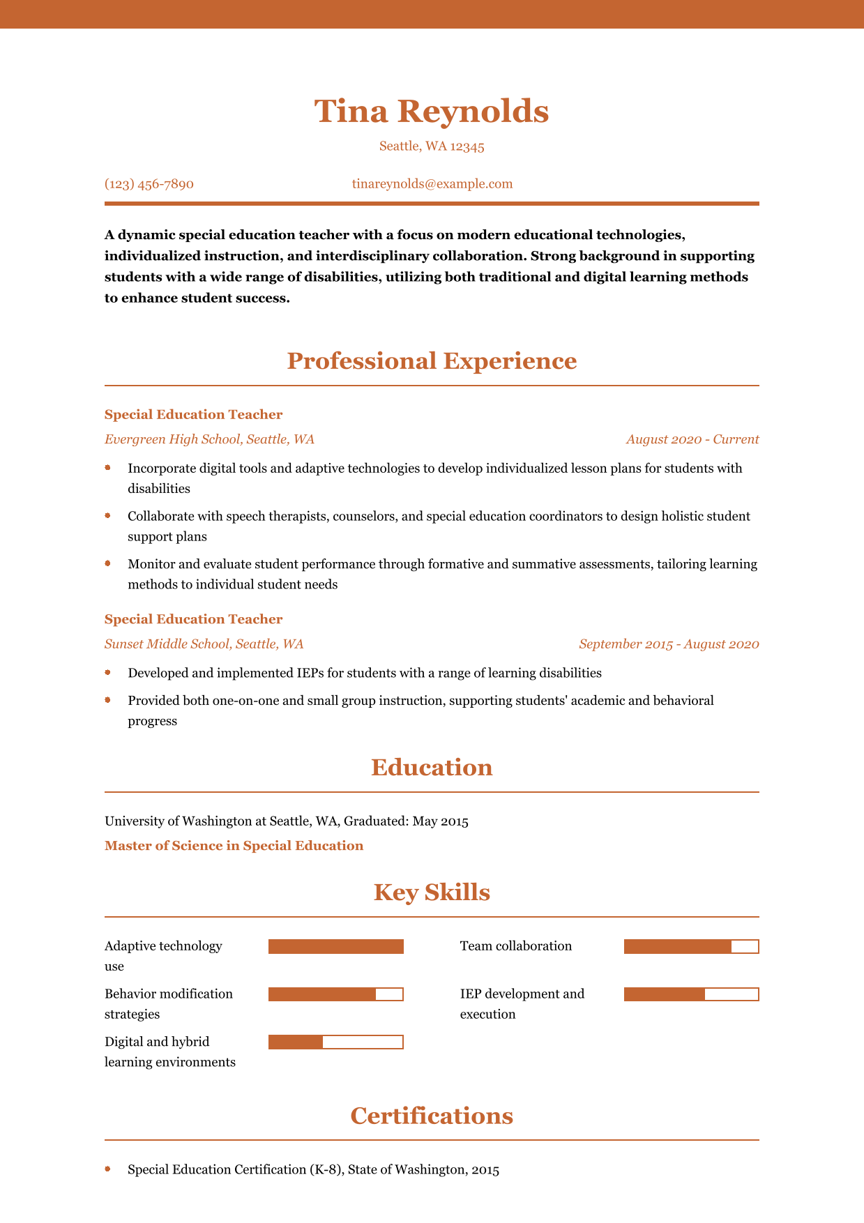 Modern Special Education Teacher Resume Example