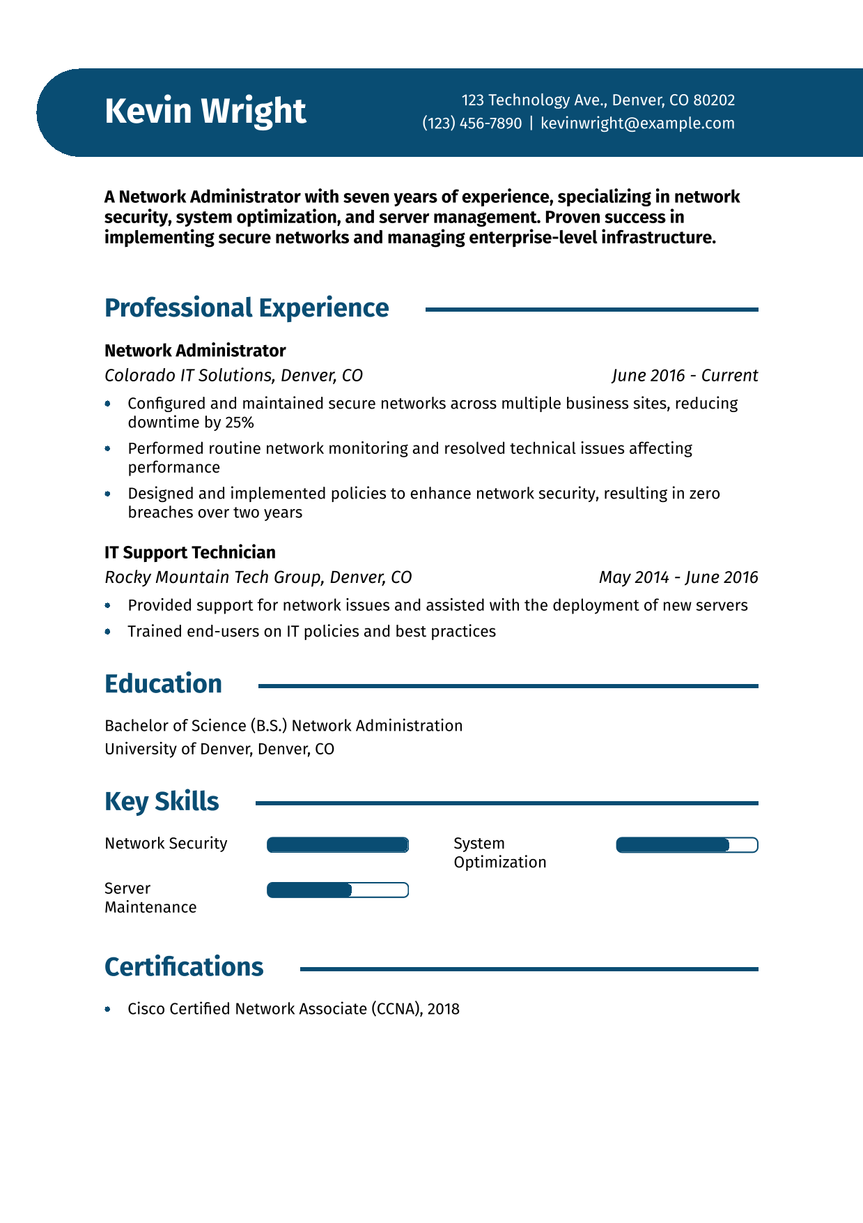 Network Administrator Resume Example