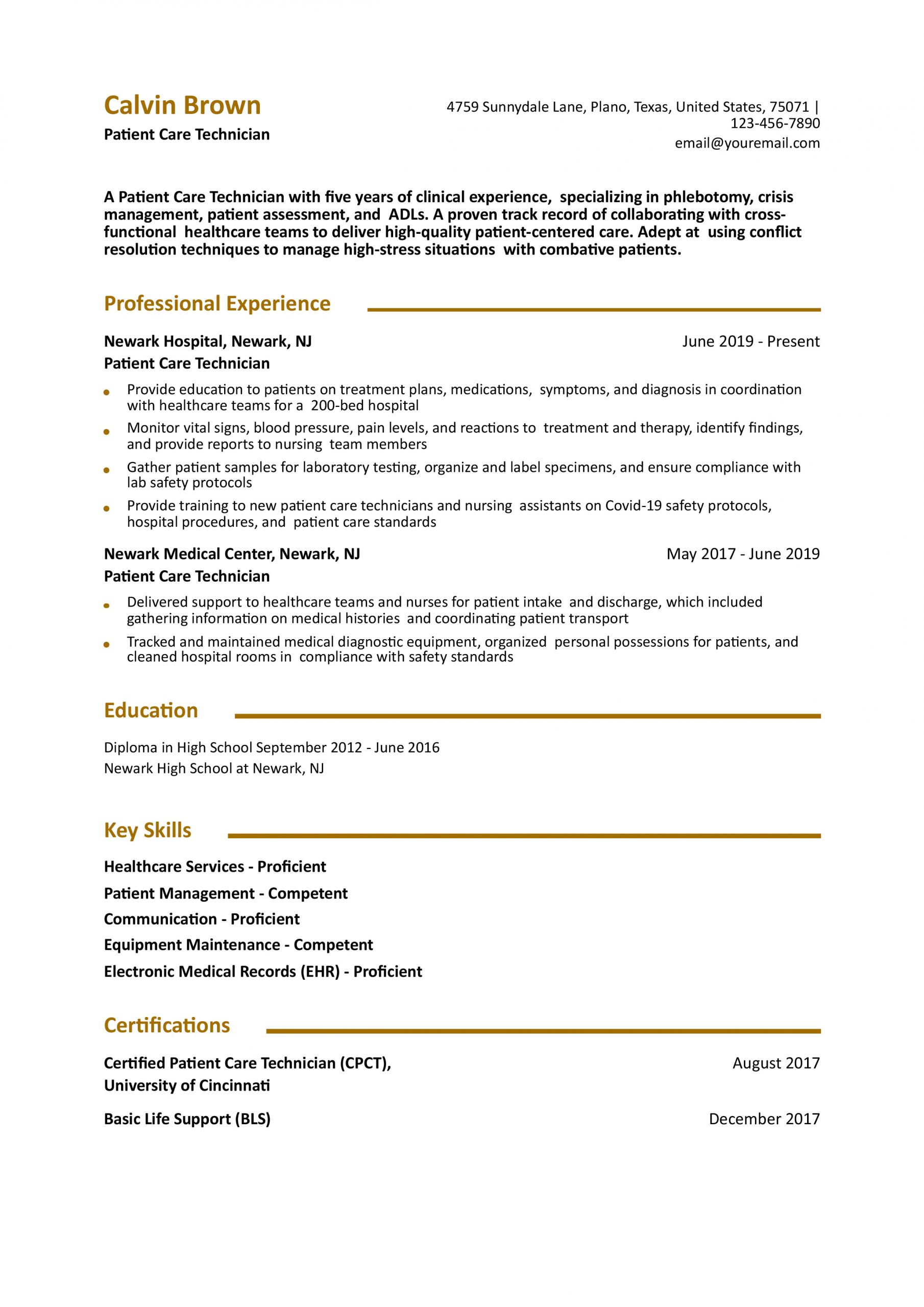 Patient Care Technician Resume Examples and Templates for 2025