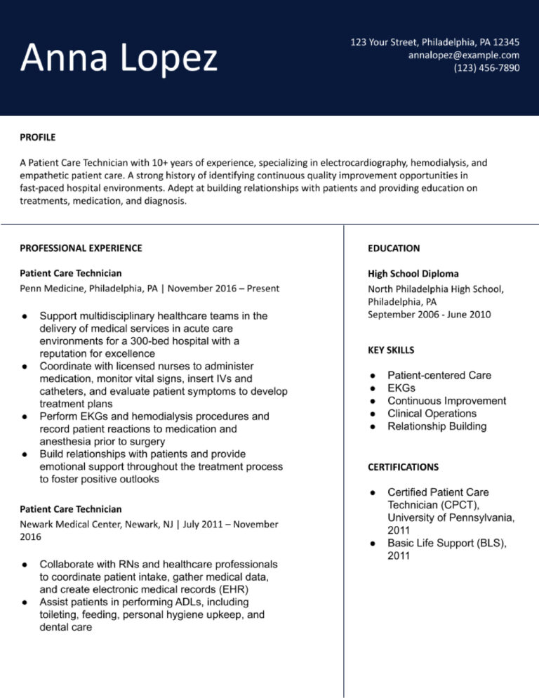 Patient Care Technician Resume Examples and Templates for 2024