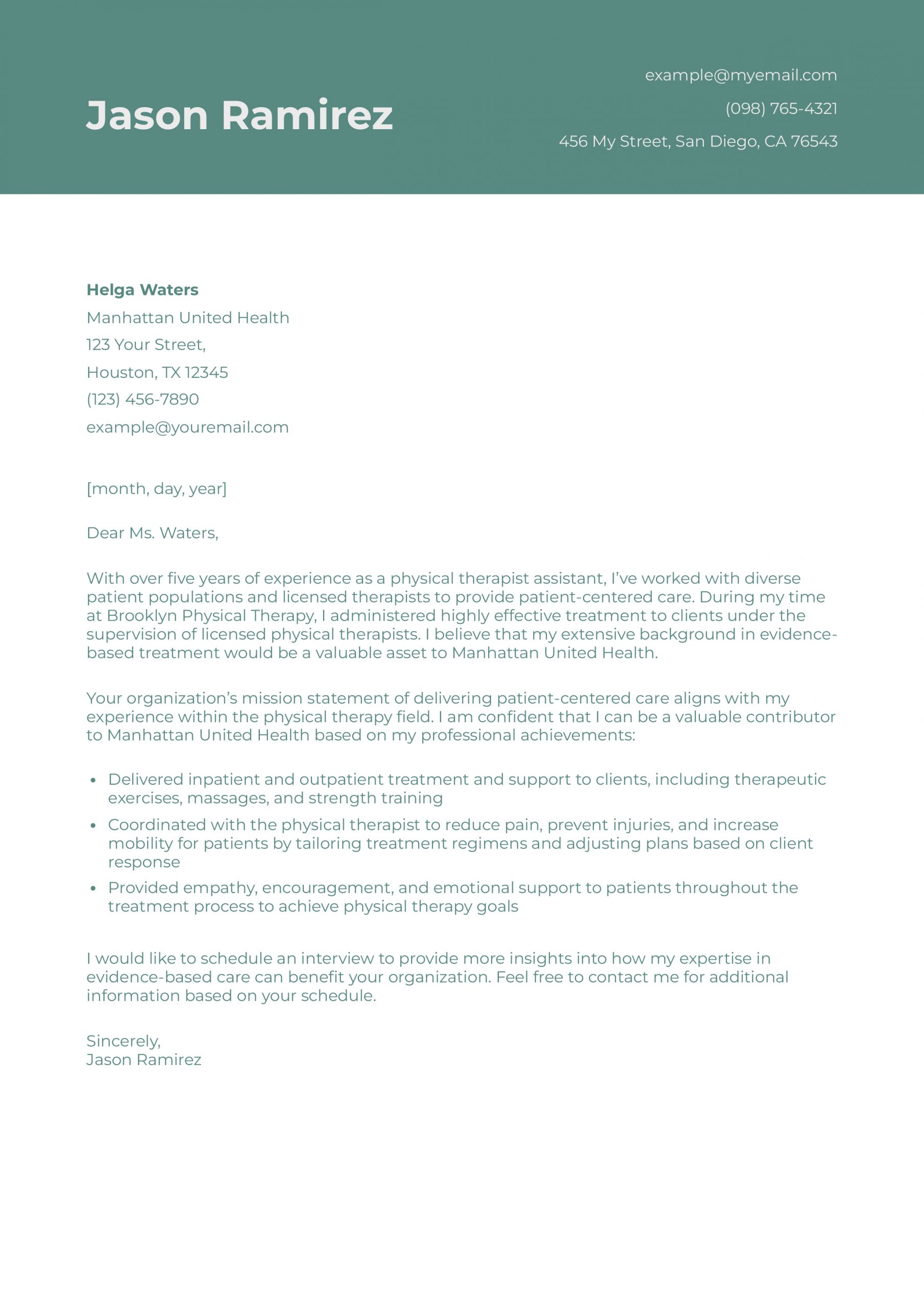 Physical Therapist Assistant Cover Letter Examples and Templates for 2025