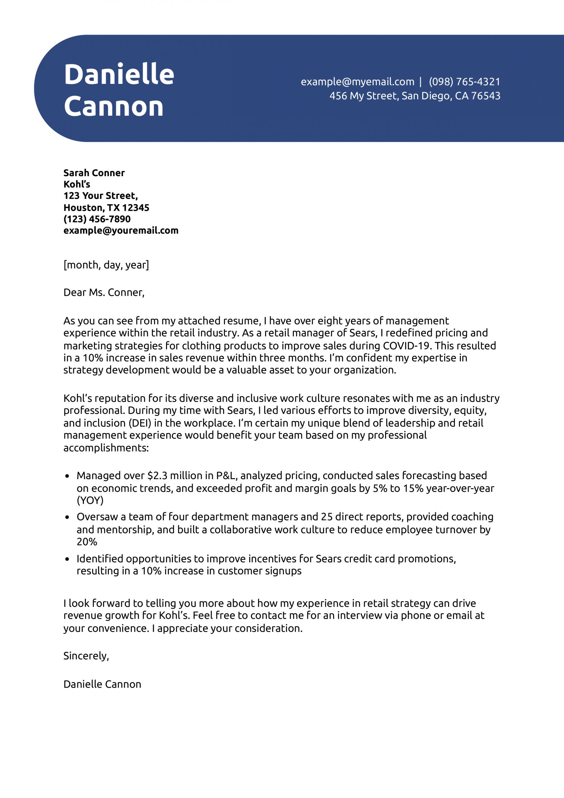 Retail Manager Cover Letter Examples and Templates for 2025