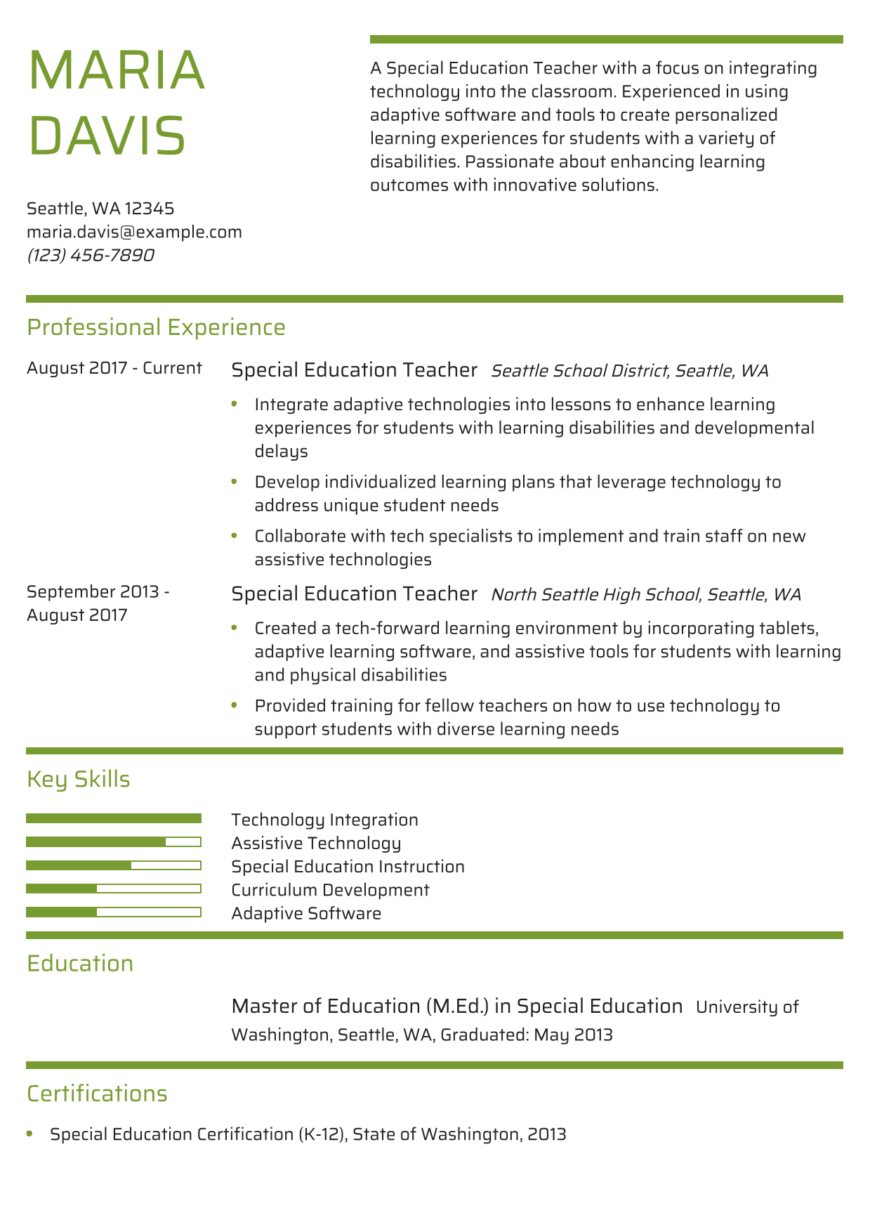 Special Education Teacher with Technology Integration Focus Resume Example